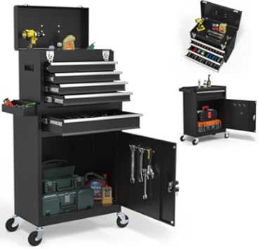 Rolling Tool Chest, 5-Drawer Tool Box with Wheels, Metal Tool Storage Cabinet with Locking Mechanism, Smooth Sliding Drawers and Detachable Top Chest for Garage, Workshop(Black) Customer Review Rolling Tool Chest, 5-Drawer Tool Box with Wheels, Metal Tool Storage Cabinet with Locking Mechanism, Smooth Sliding Drawers and Detachable Top Chest for Garage, Workshop(Black) - Customer Photo 2