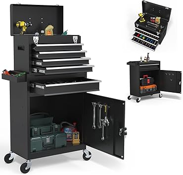 Rolling Tool Chest, 5-Drawer Tool Box with Wheels, Metal Tool Storage Cabinet with Locking Mechanism, Smooth Sliding Drawers and Detachable Top Chest for Garage, Workshop(Black) Customer Review Rolling Tool Chest, 5-Drawer Tool Box with Wheels, Metal Tool Storage Cabinet with Locking Mechanism, Smooth Sliding Drawers and Detachable Top Chest for Garage, Workshop(Black) - Customer Photo 3