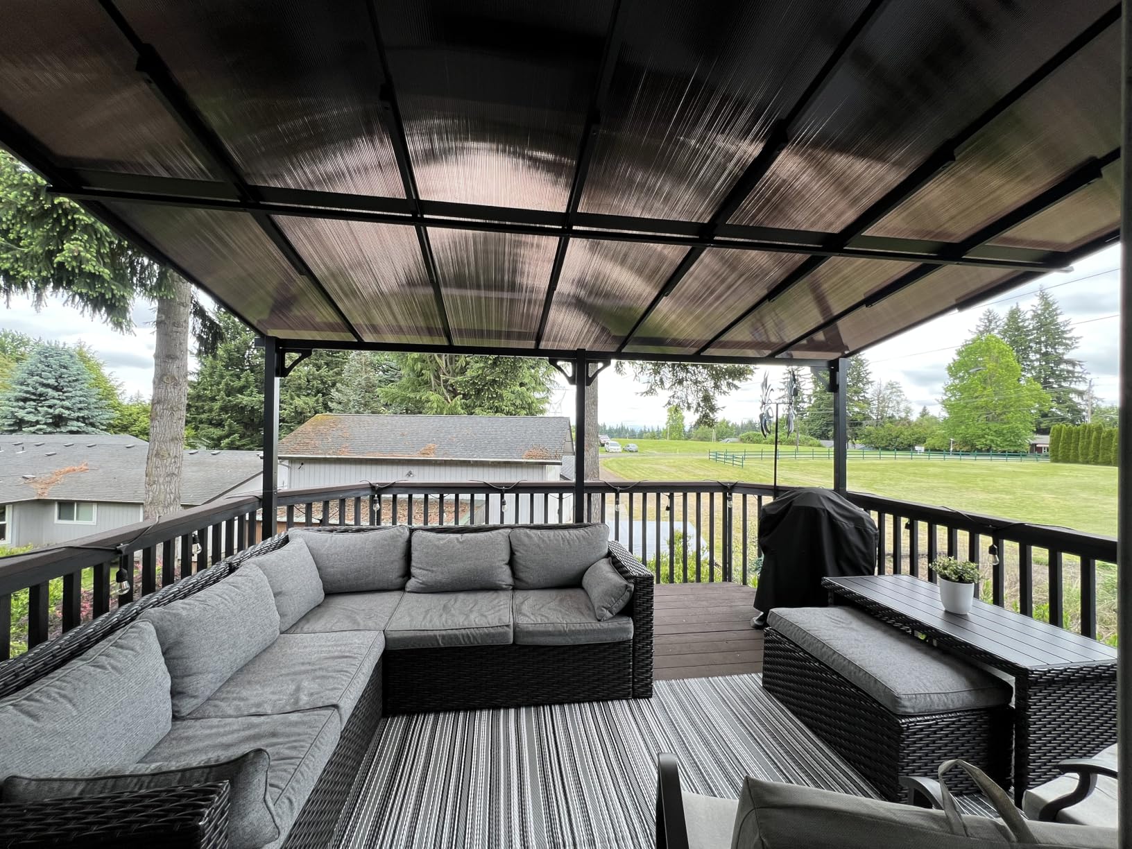 AECOJOY 14' x 10' Gazebo for Patio, Hard Top Lean to Gazebo Pergola with Roof (140 Sq.Ft Shaded), Large Wall-Mounted Heavy Duty Awnings for Patio, Decks, Backyard and More Customer Review AECOJOY 14' x 10' Gazebo for Patio, Hard Top Lean to Gazebo Pergola with Roof (140 Sq.Ft Shaded), Large Wall-Mounted Heavy Duty Awnings for Patio, Decks, Backyard and More - Customer Photo 1