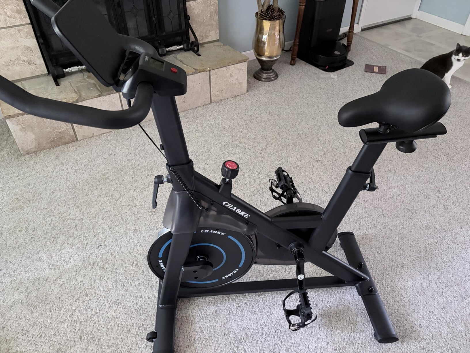 CHAOKE Quiet Adjustable Magnetic Resistance Stationary Bike for Home Cardio with App Compatible, 350LB Weight Capacity Indoor Cycling Bike with Comfortable Seat & Digital Display customer photo 2