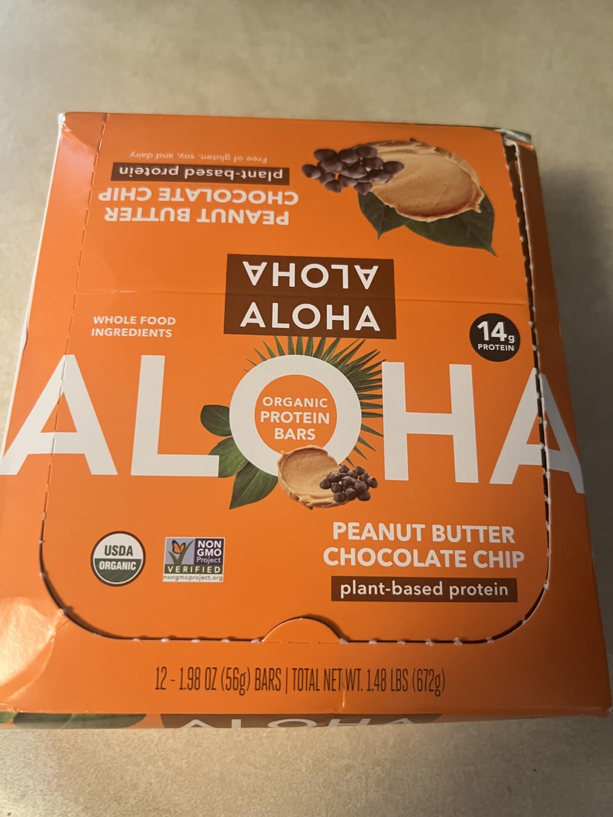 ALOHA Organic Plant Based Protein Bars | Peanut Butter Chocolate Chip | 1.98 Oz (Pack of 12) | Vegan, Low Sugar, Gluten Free, Paleo, Low Carb, Non-GMO, Stevia Free, Soy Free, No Sugar Alcohols customer photo 1
