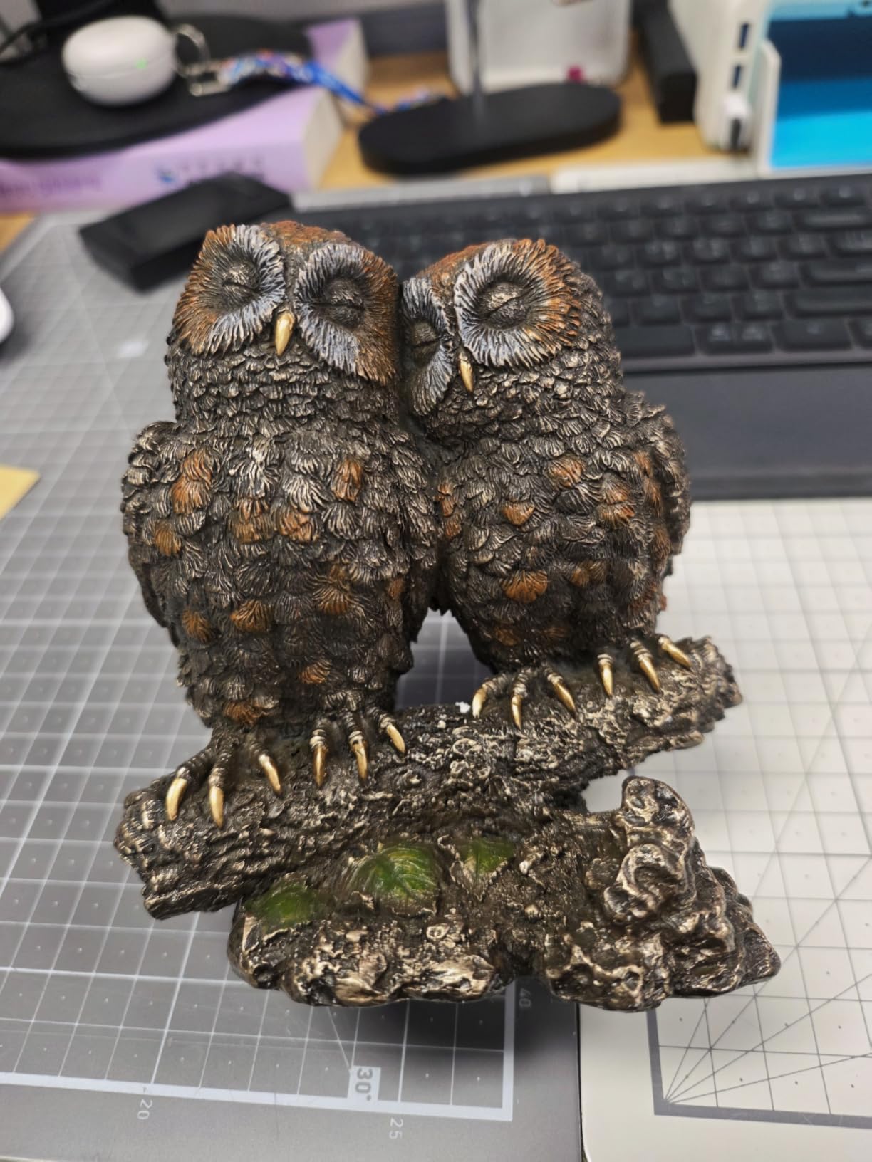 Top Collection Owl Lovers Statue on Tree Branch - Sleeping Great Horned Owl Sculpture in Premium Cold Cast Bronze - 5-Inch Collectible Animal Figurine customer photo 1