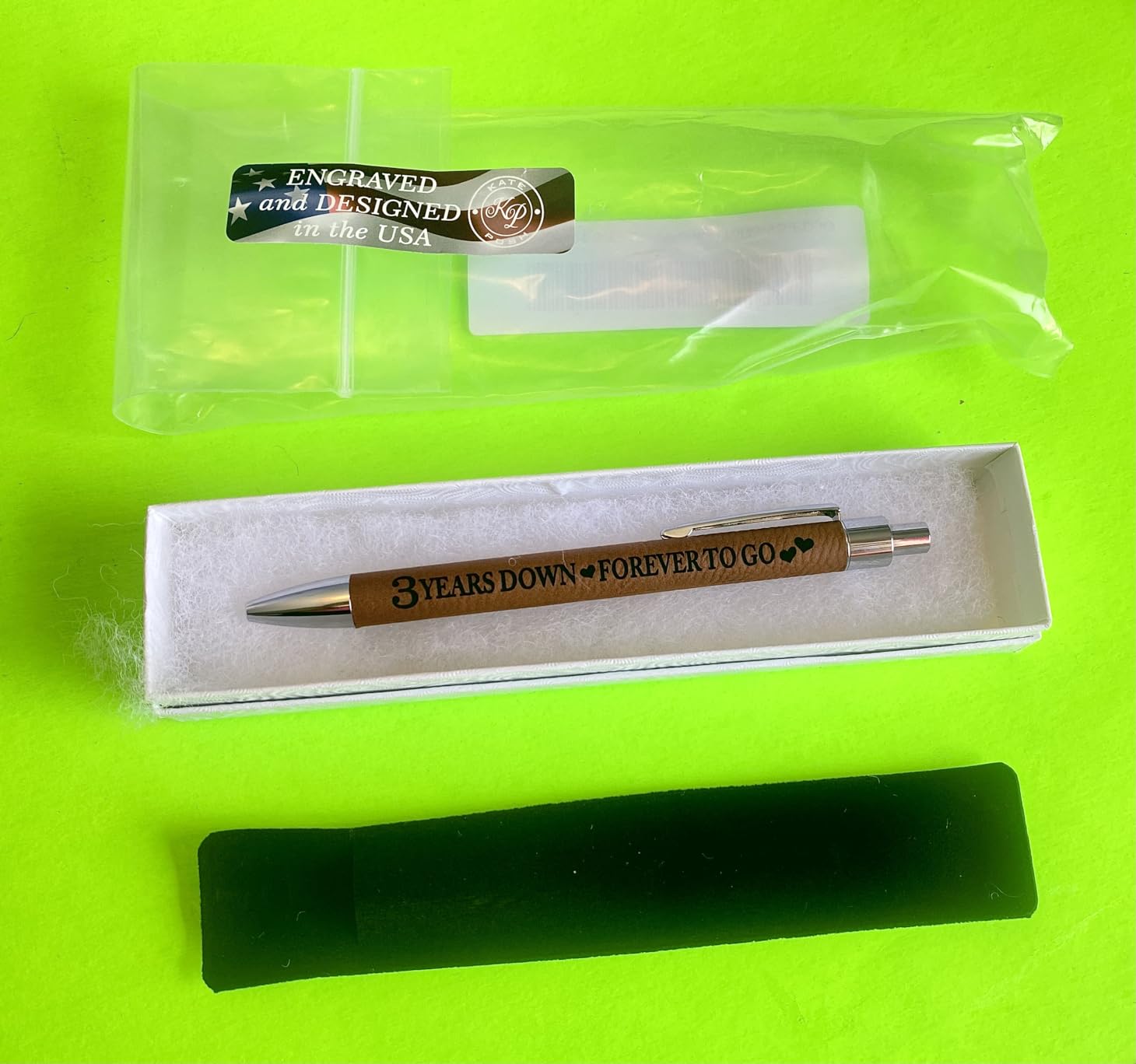 KATE POSH - 3 Years Down, Forever to Go Engraved Leather Pen, Our 3rd Wedding Anniversary, 3 Years as Husband & Wife, Gifts for Her, Him & Couples, Marriage (Rawhide) customer photo 1