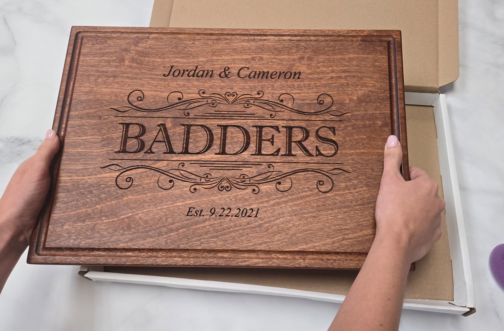Straga Personalized Cutting Board-Custom Engraved Charcuterie Board-Best Wedding Gift Idea for Couples 2026, Newlyweds-Anniversary,Housewarming,Handcrafted in USA-Premium Walnut,Mahogany Hardwood 002 customer photo 2