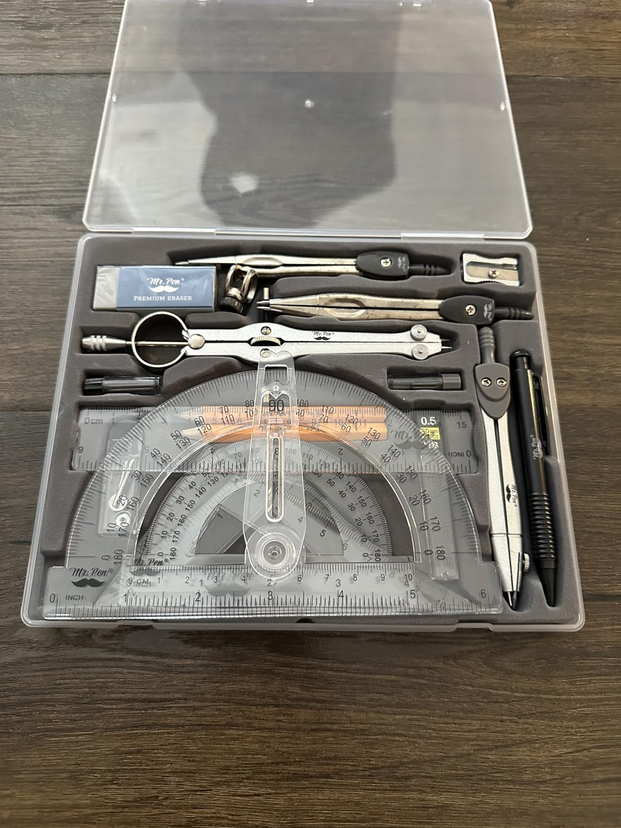 Mr. Pen Geometry Set 15 Piece Set with 6 Inch Swing Arm Protractor Includes Metal Divider Set Squares Ruler Compasses for Math for Drafting and School Supplies customer photo 2