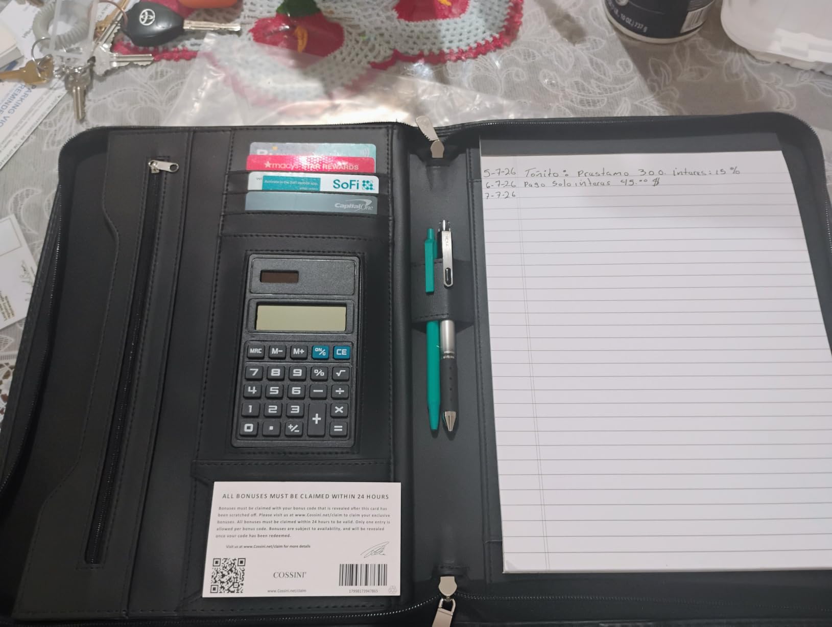Cossini Premium Business Portfolio with Zipper - Padfolio - Superior Business Impressions Begin with PU Vegan Leather, 10.1 Inch Tablet Sleeve, Smart Storage, Solar Calculator, Writing Pad - Tan customer photo 2