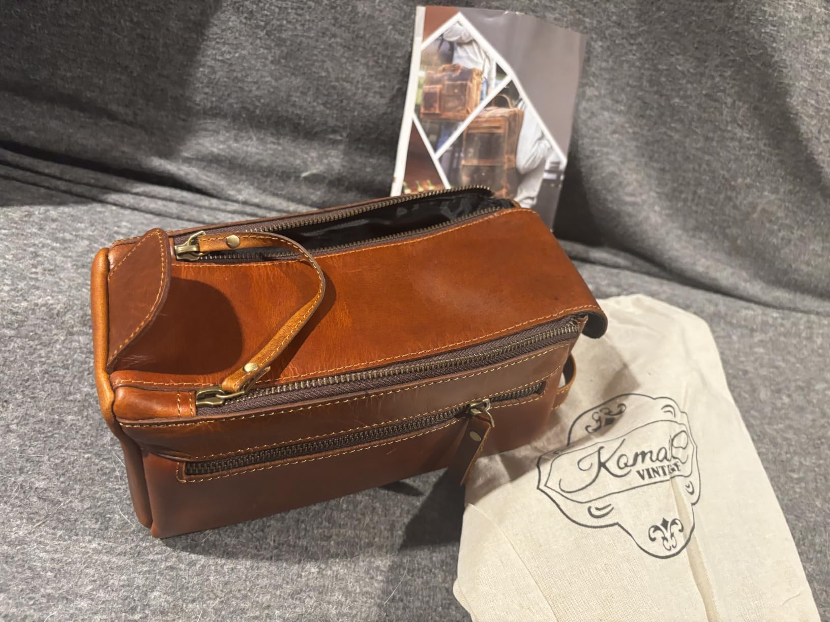 KomalC Buffalo Leather Toiletry Bag for Men & Women, Travel Pouch customer photo 2