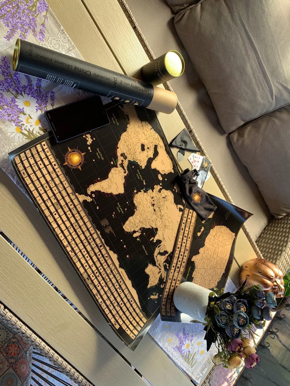 Scratch Off World Map Poster and Detailed United States Map - Deluxe Travel Tracker Print - Complete Accessories Set and All Country Flags, World Maps for Wall, Fun Gifts for Travelers customer photo 1