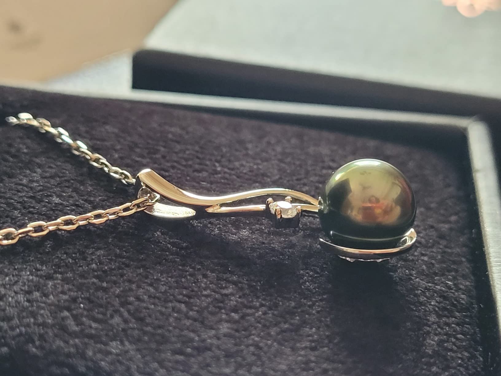Chaulri Tahitian Black Pearl Necklace - 925 Sterling Silver Genuine Real Pearl Jewelry, Anniversary Gift for Wife customer photo 1