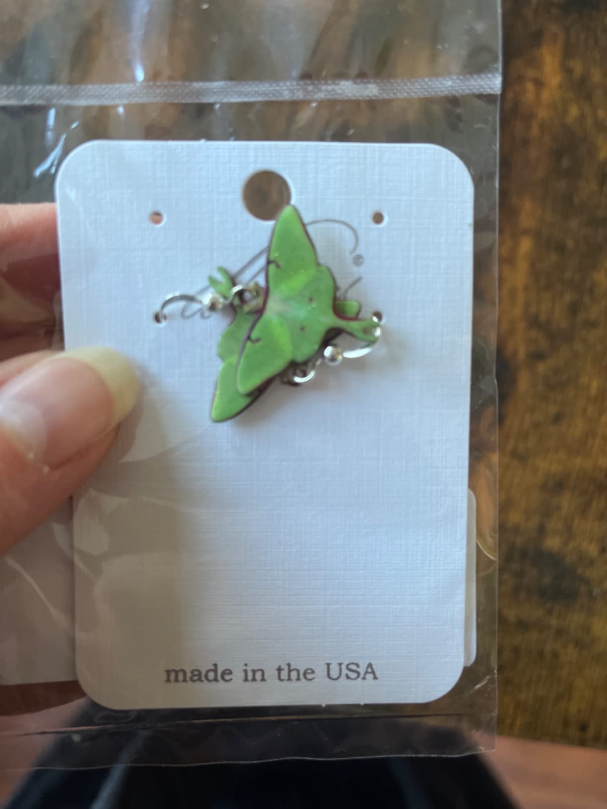 d'ears Luna Moth Earrings, Non-Tarnish Sterling Silver French Hook Ear Wire, made in the U.S.A. by family run small business. Great gift for moth lovers. customer photo 2