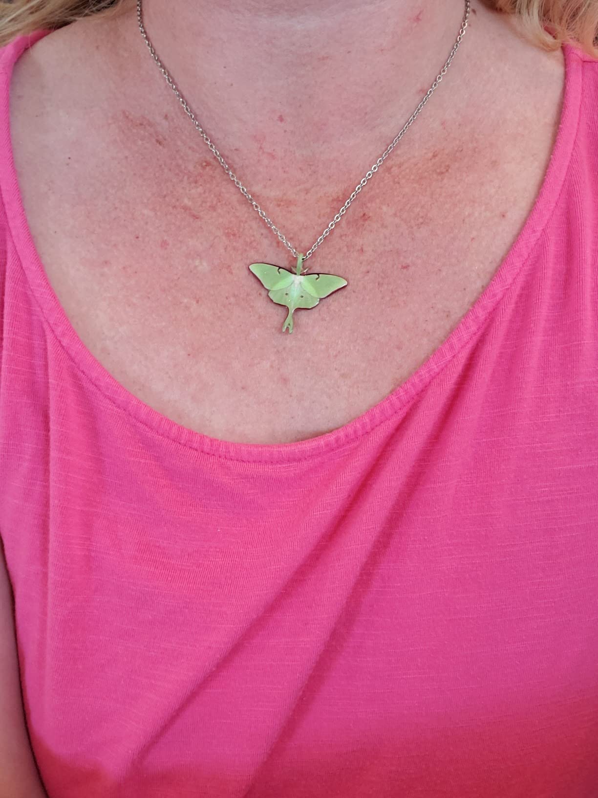 d'ears luna moth necklace, stainless steel 18