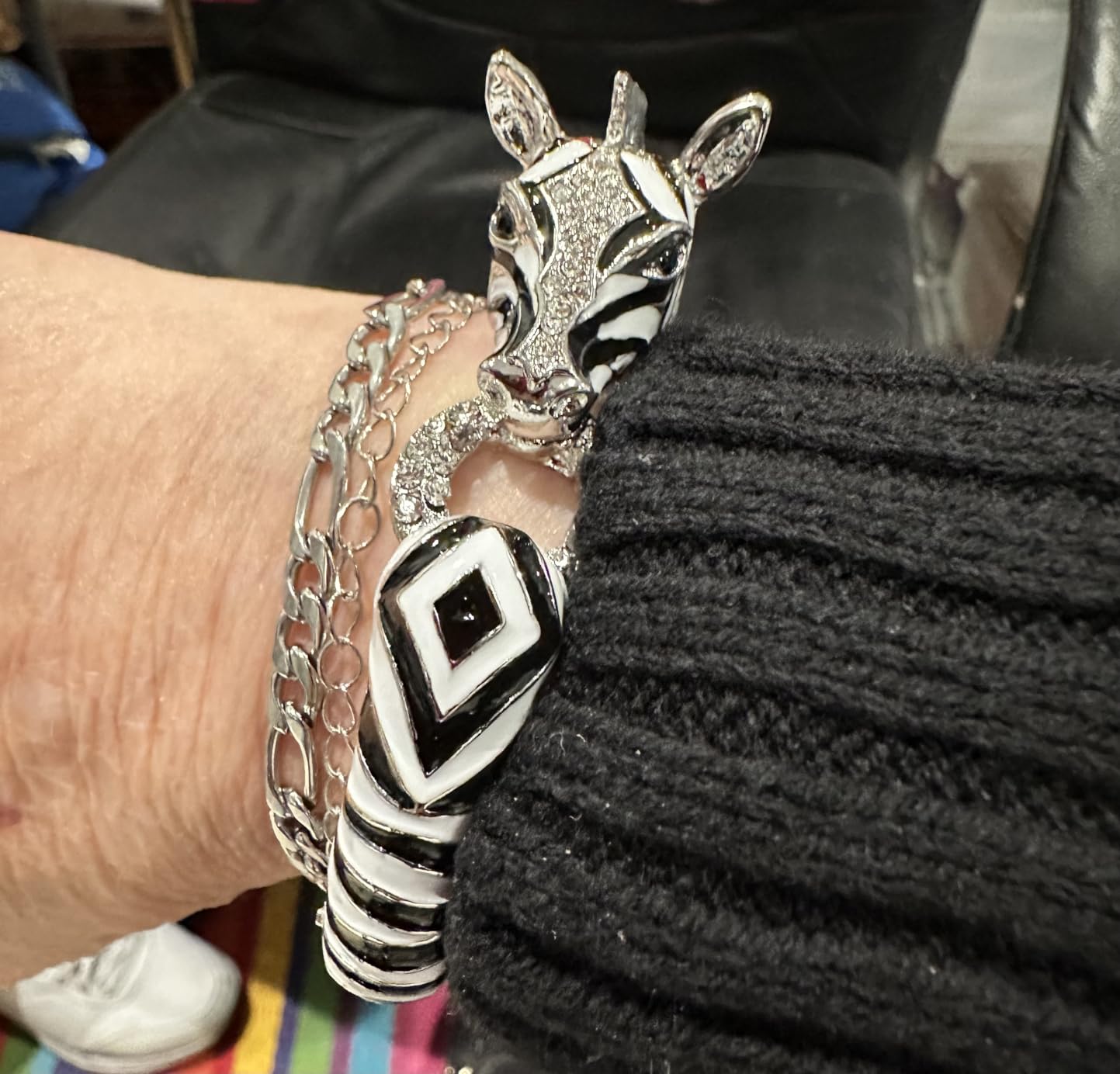 Austrian Crysta Enamel Art Deco Zebra Horse Animal Hinged Bracelet customer photo 1