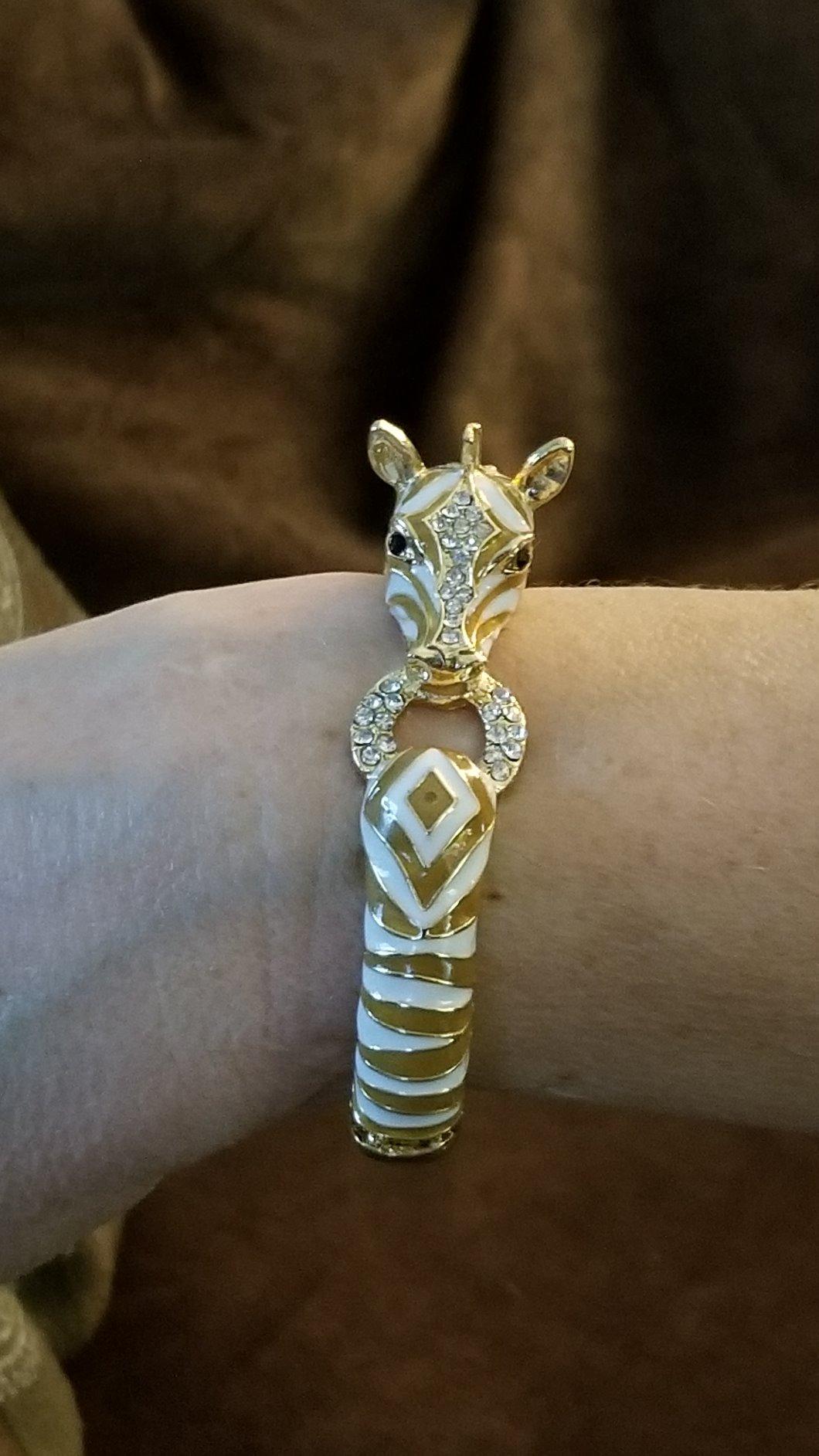 Austrian Crysta Enamel Art Deco Zebra Horse Animal Hinged Bracelet customer photo 2