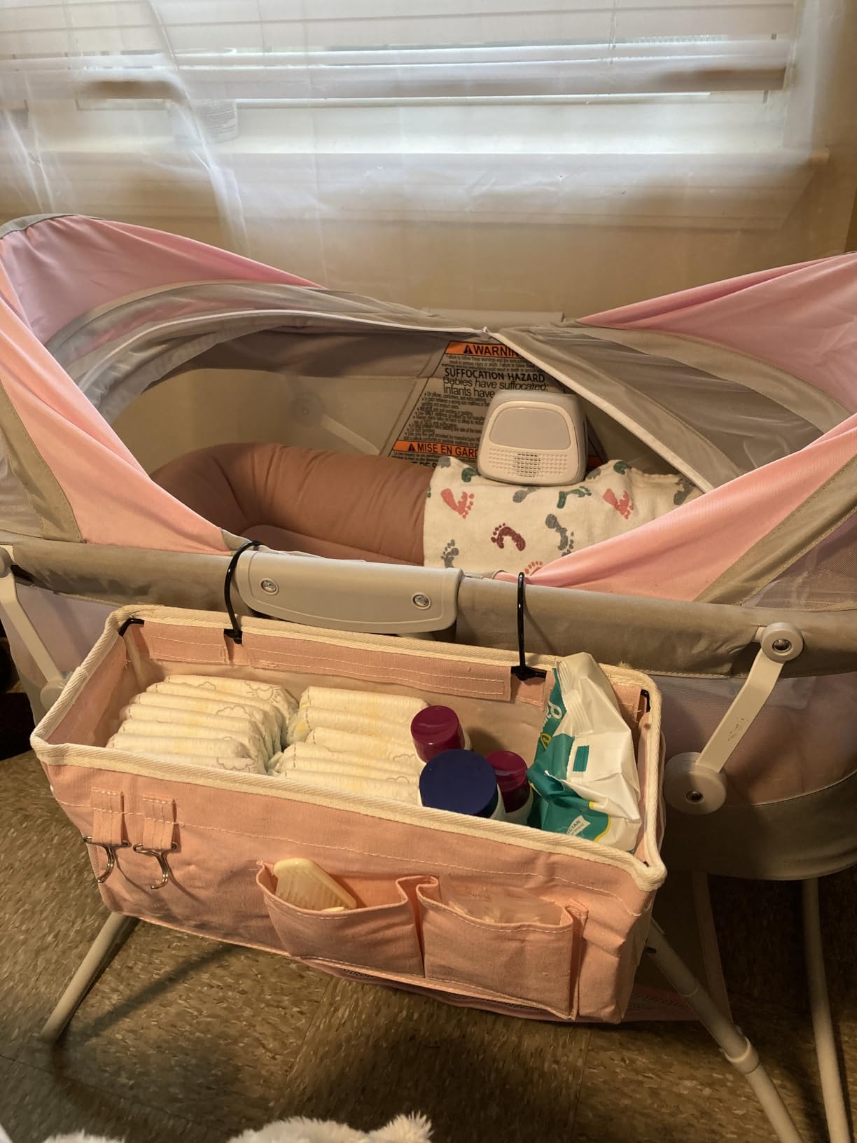 Bedside Caddy, Bedside Storage Bag Hanging Organizer for Bunk Dorm Bed Rail, Bed Caddy with Hooks, Top Bunks and Dorm Essentials for Water, Tissues, Tablets, Books customer photo 2
