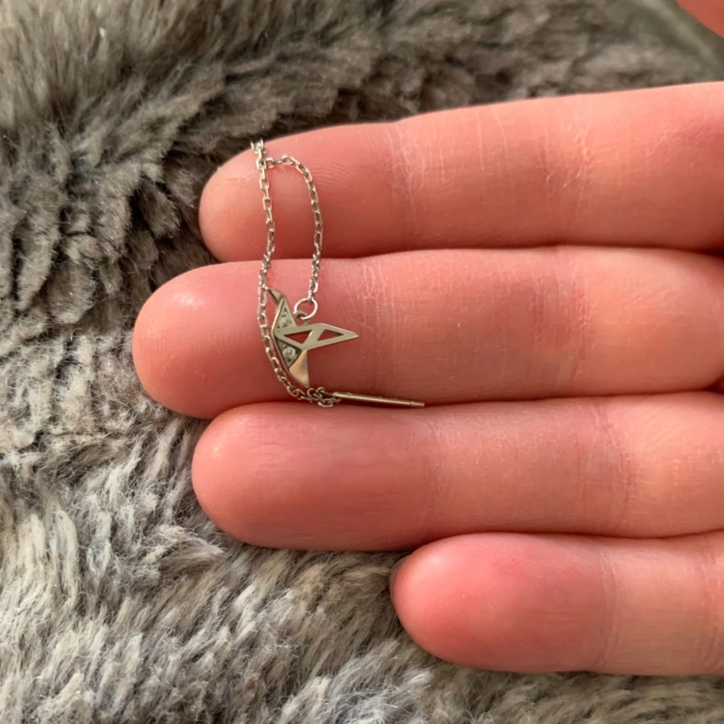 Origami Paper Crane Dangle Drop Earrings Sterling Silver Good Luck Cute Tassel Threader Long Chain Ear Line Stud Earring Minimalist Jewelry Gifts Hypoallergenic for Women Girls customer photo 1