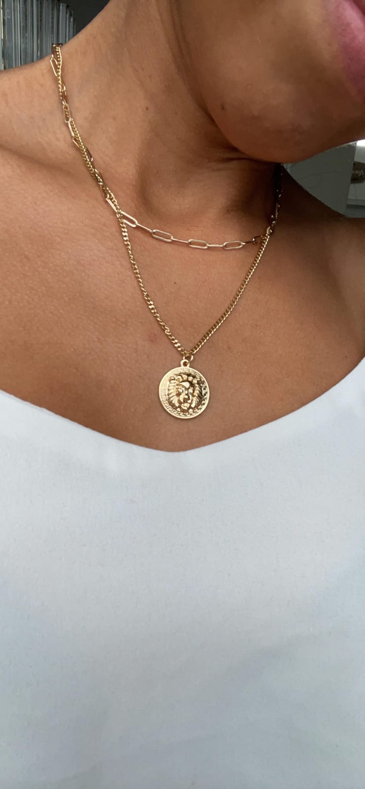 18K Gold Plated Moon Star Lion Evil Eye Love Heart Cross Pendant Necklace Medallion Paperclip Chian Choker Layering Jewelry for Women customer photo 1