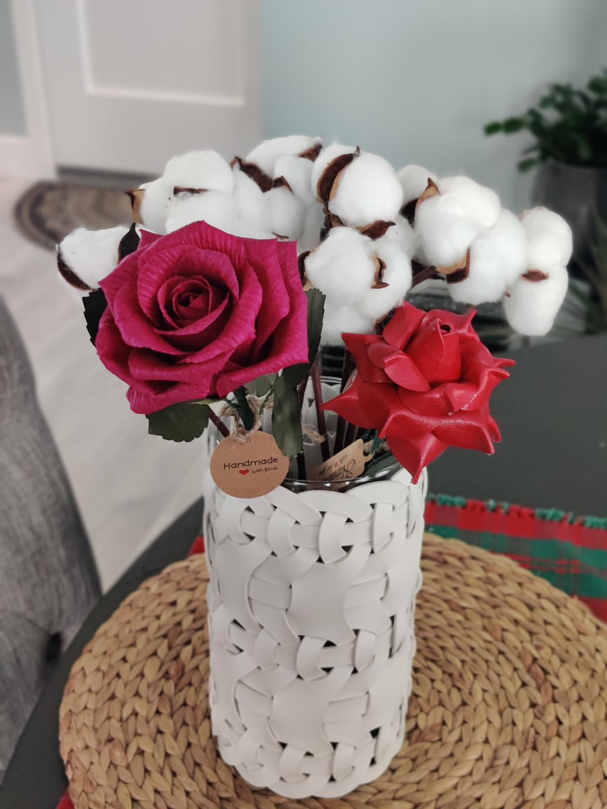 Camellia Bees Leather Anniversary Present for Her Him - Handmade Genuine Leather Rose Flower for 3rd Wedding Anniversary, 3 Year Gift Idea for Wife Girlfriend Husband, Valentines Day (Burgundy) customer photo 2