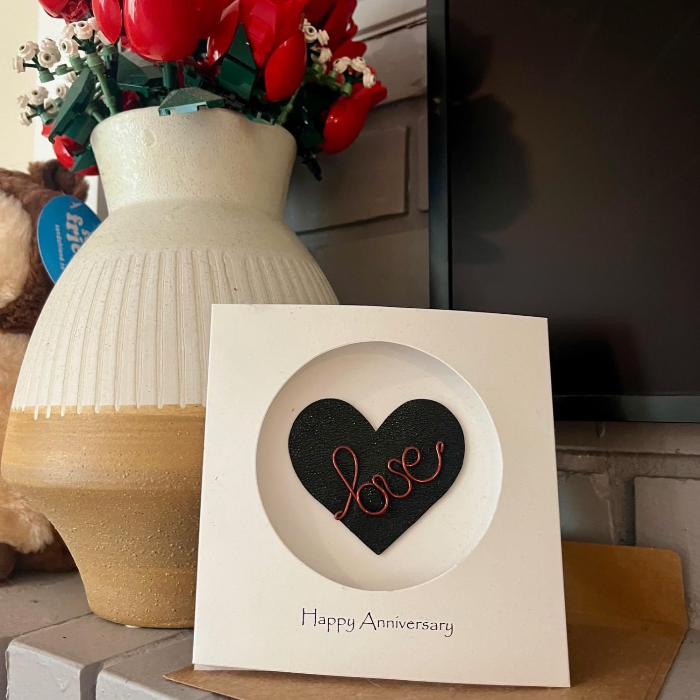 Camellia Bees Real lace 13th wedding anniversary card for Her Him, Handmade Card for Happy Couple, Wife, Husband (13th) customer photo 2