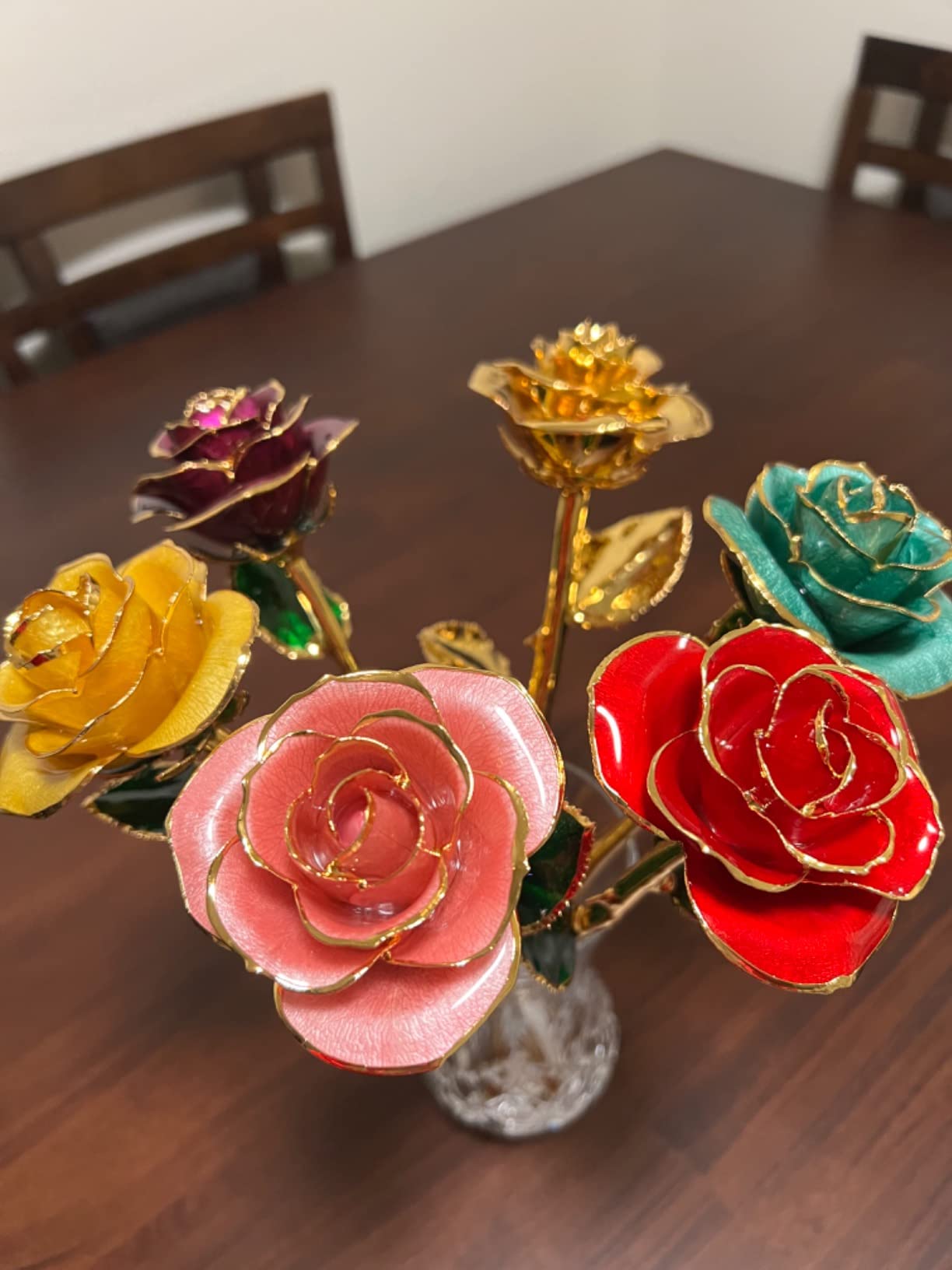 Thick Silver Dipped Rose with Crystal Vase, 25th | Top Quality for Top Beloved, Made of Blooming Real Rose, Thick Silver dipped, Crystal Vase More Stable customer photo 2