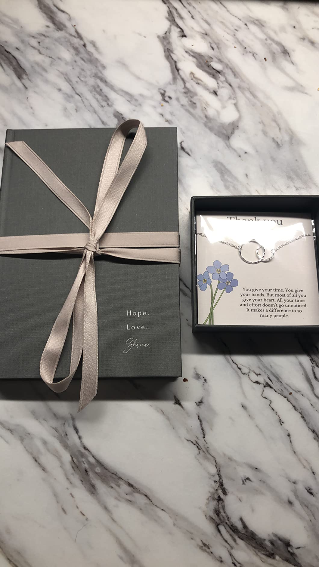 HOPE LOVE SHINE Thank You Gift for Women, Sister, Mom - Thank You Necklace, Jewelry 16+2