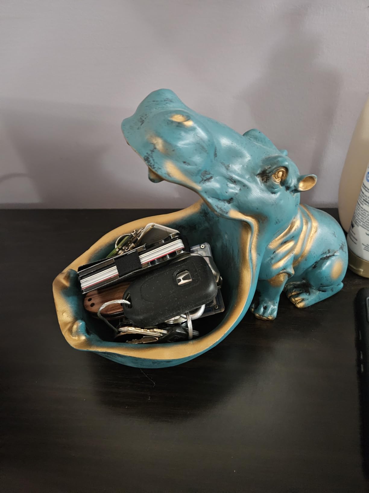 aboxoo Hippo Statue Candy Dish, Funny Storage Key Bowl for Table, Dark Blue | Home Decor, Candy Bowl, Resin Sculpture, Larger Hippopotamus Figurine, Big Mouth Container customer photo 2