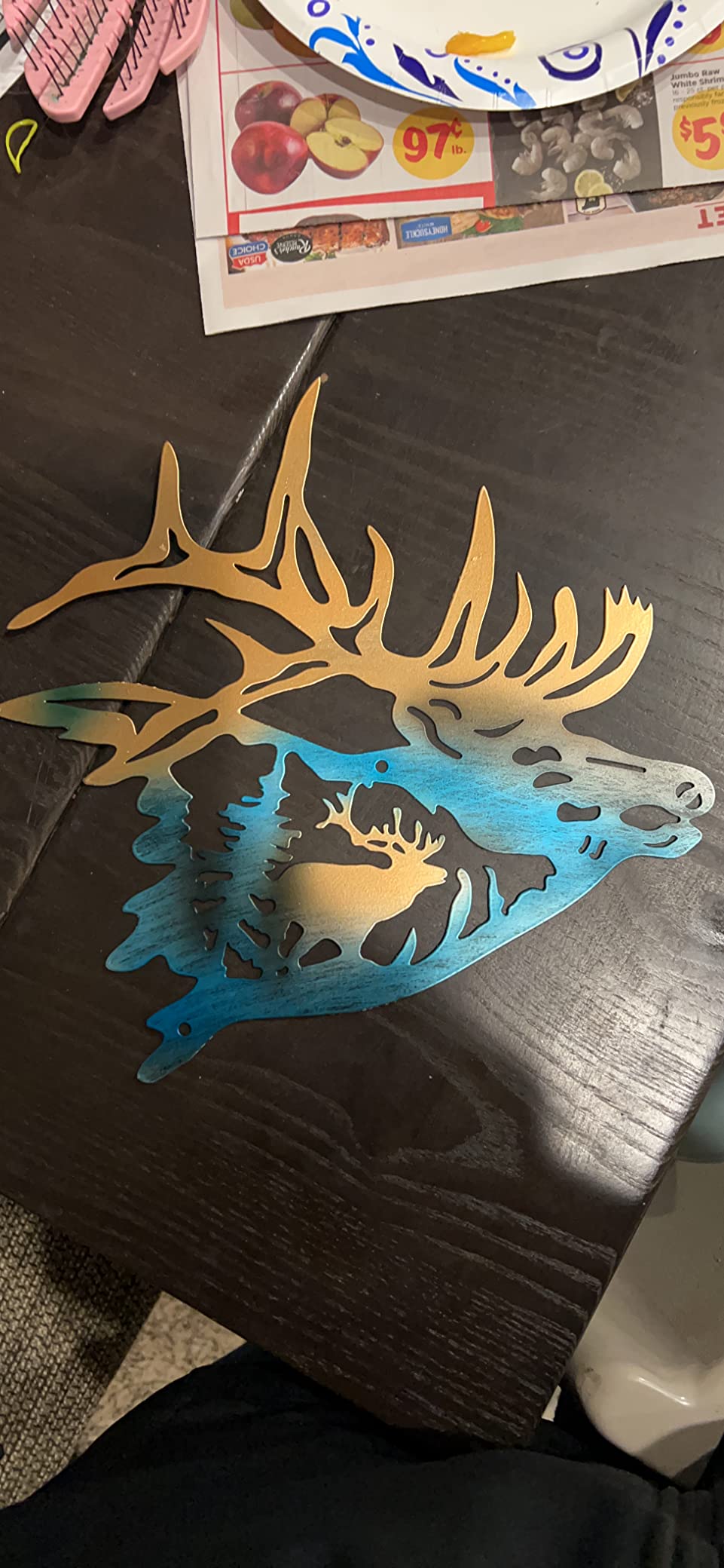 Alnicov Animal Shape Metal Wall Art,Elk Shoulder Up Metal Wall Art Decor for Living Room,Bedroom,Bathroom Indoor Outdoor customer photo 2