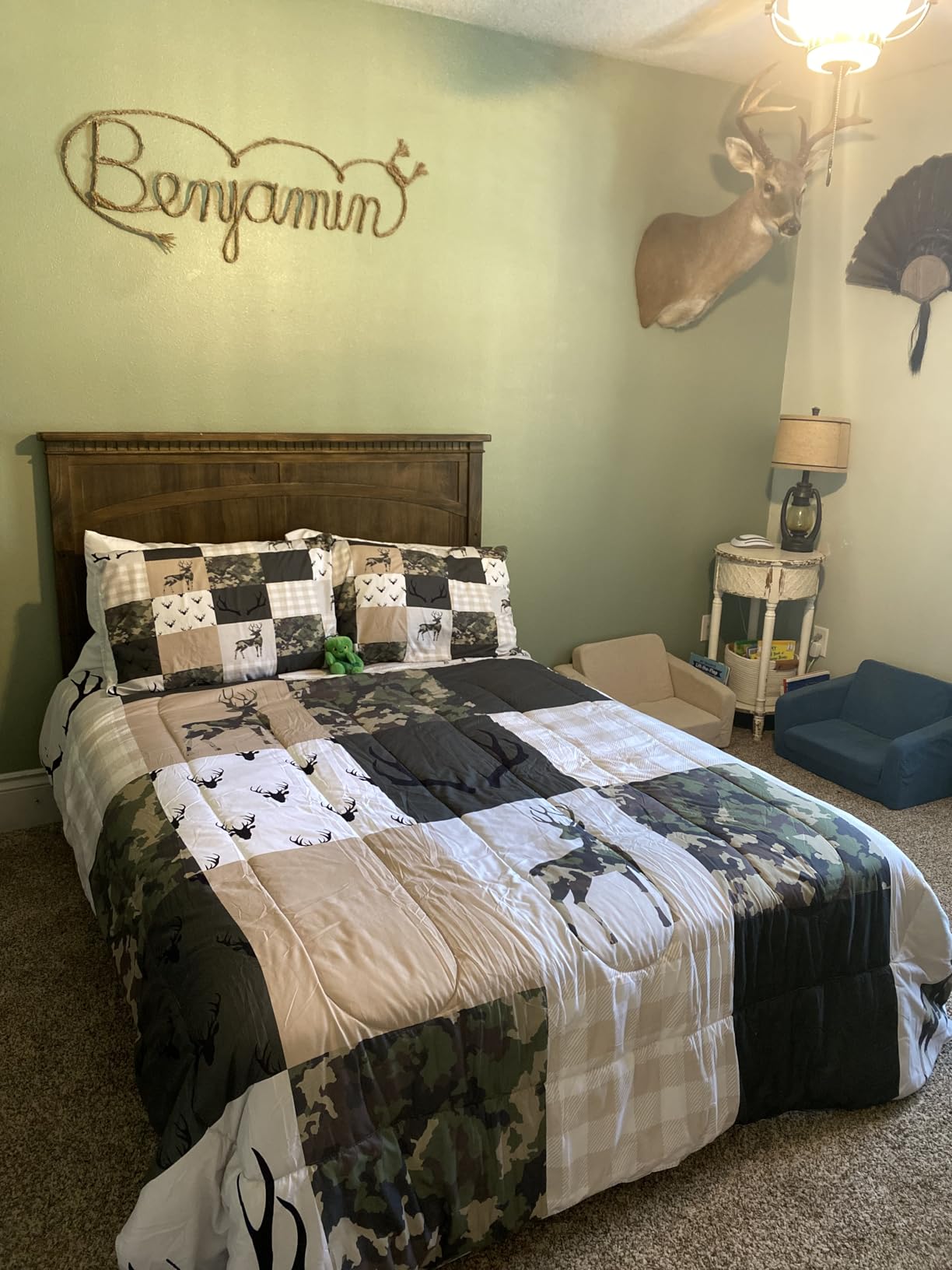 American Flag Comforter Set Queen Size, Eagle Bird Animal Print Stars Stripes USA Flag Bedding Comforters for Children Adult, American Culture Breathable Bedding Set, 2 Pillowcases, Bedspread customer photo 2