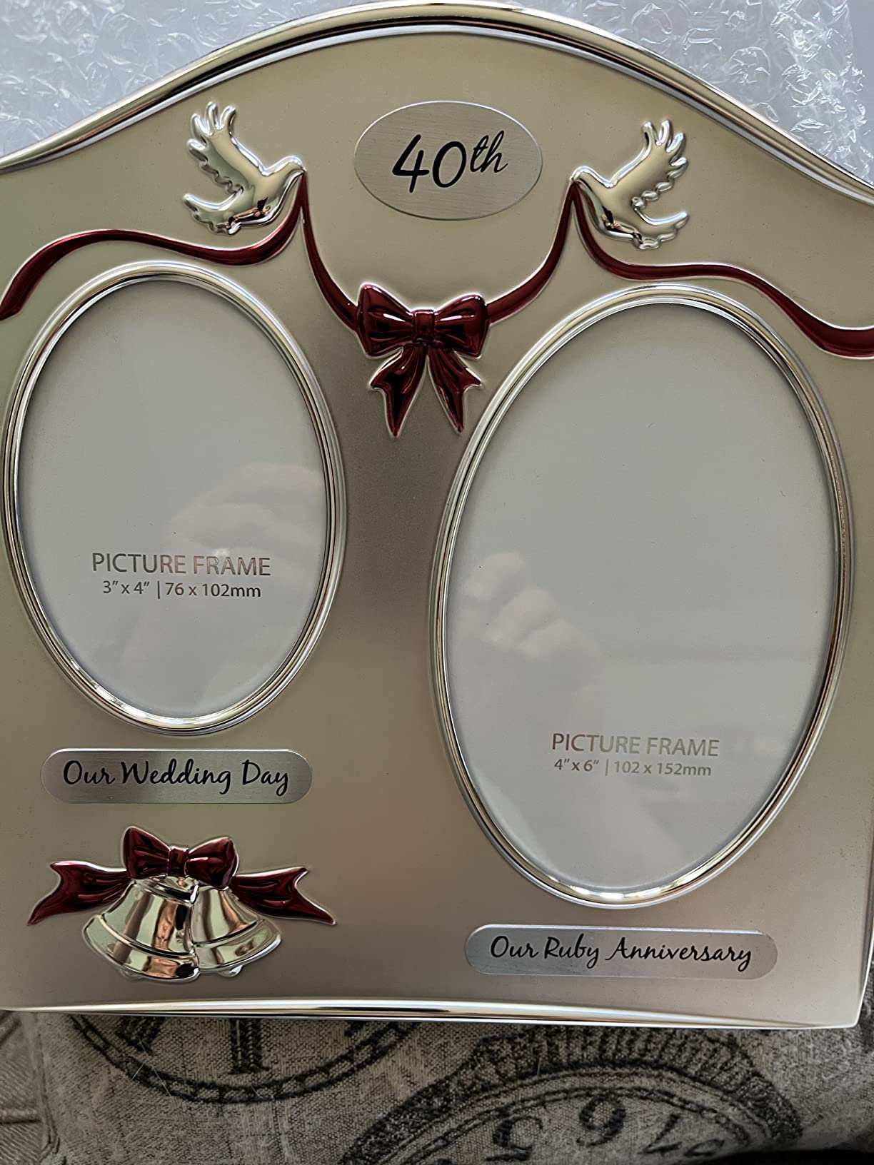 Haysom Interiors Classic Two Tone Silver Plated 55th Emerald Anniversary Double Picture Frame by Happy Homewares customer photo 1
