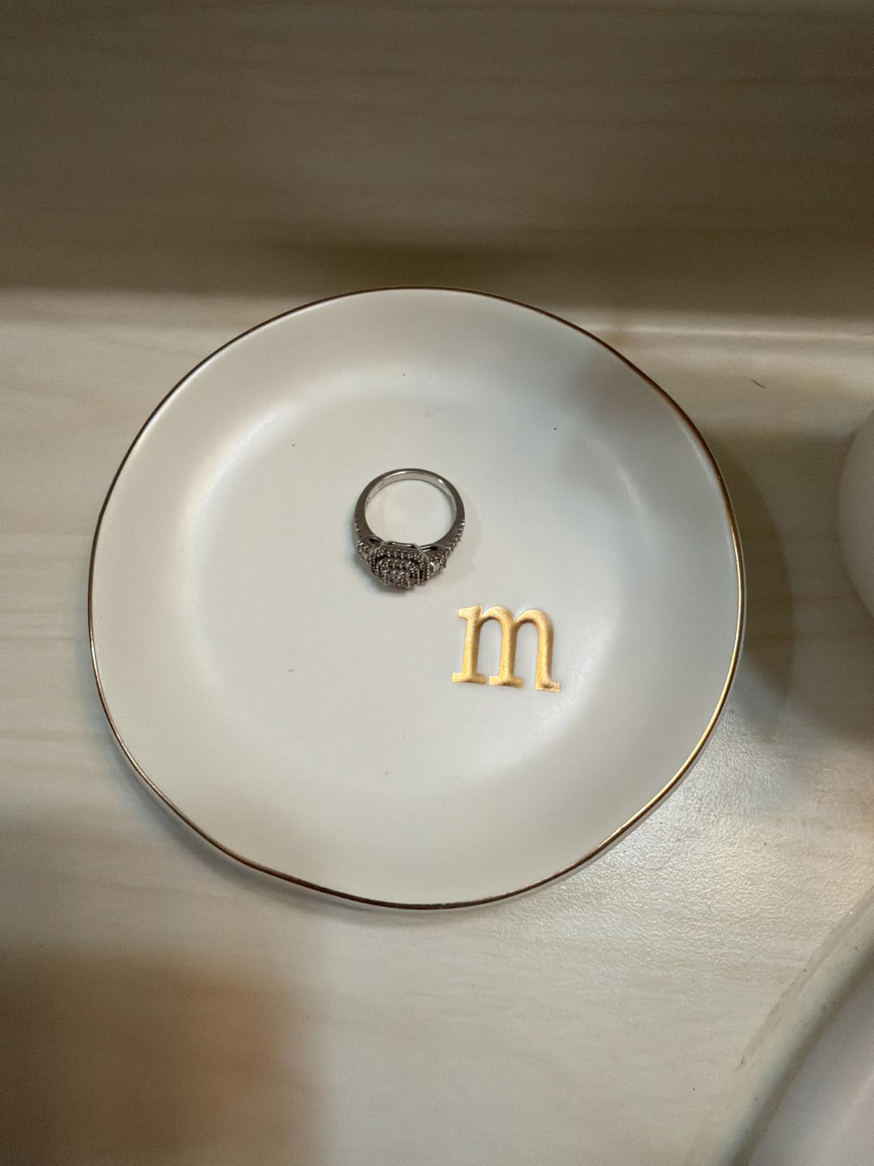 COLLECTIVE HOME Ceramic Jewelry Tray, Trinket Dish, Gifts for Women (M) | Mother's Day, Birthday, Christmas, Engagement Gifts, Vanity, Nightstand Decor, Embossed Gold Monogram Ring Dish with Gift Box customer photo 1
