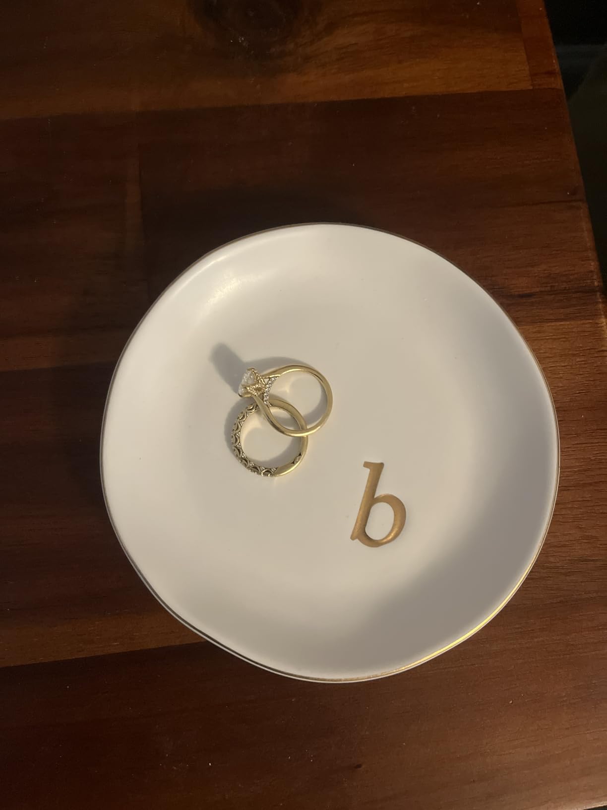 COLLECTIVE HOME Ceramic Jewelry Tray, Trinket Dish, Gifts for Women (M) | Mother's Day, Birthday, Christmas, Engagement Gifts, Vanity, Nightstand Decor, Embossed Gold Monogram Ring Dish with Gift Box customer photo 2