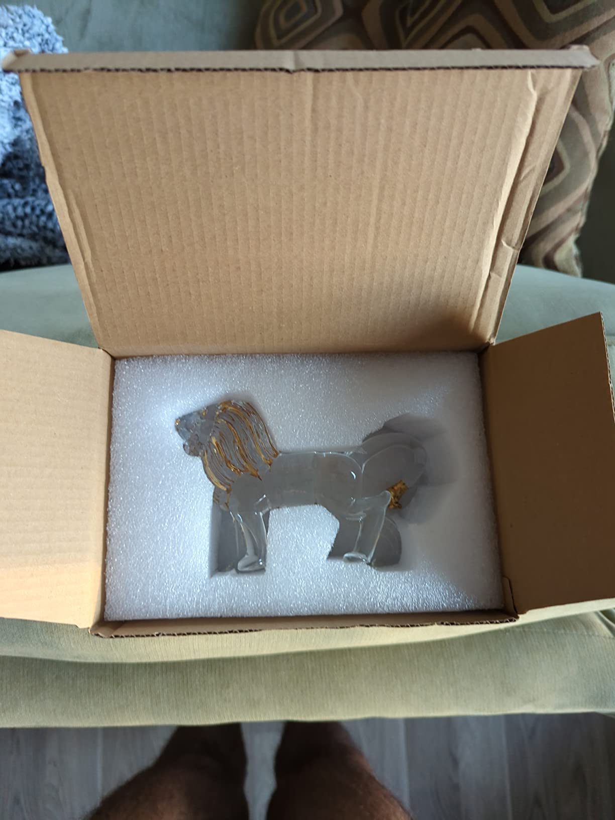 YU FENG 6 Inch Crystal Rhino Figurine, Blown Glass Animal Sculpture | Golden And Clear Rhino Design, Wildlife Art Decor, Crystal Paperweight, Handmade Glass Collectible, Table Display Ornament customer photo 2