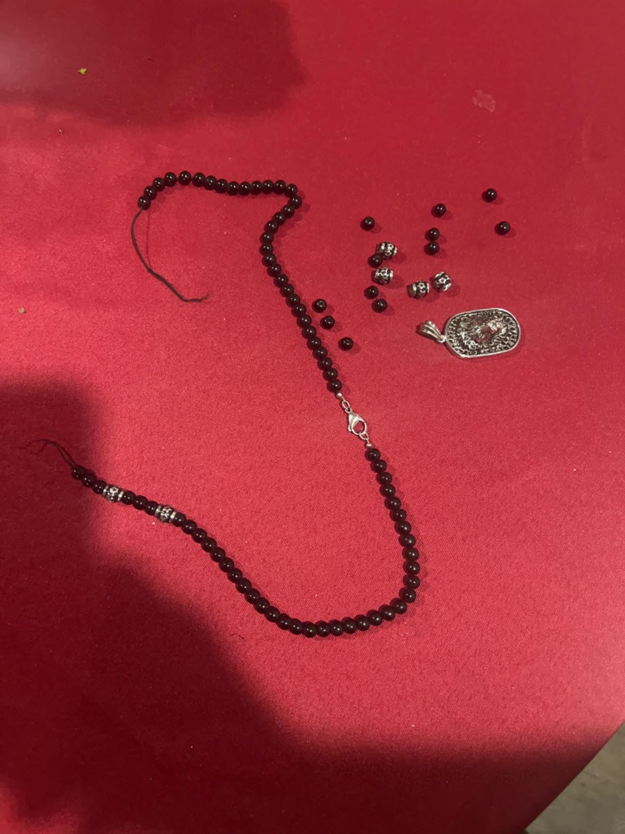 Gothic Style Mens Beads Necklace with Stainless Steel Lion Head Shield Pendant customer photo 1
