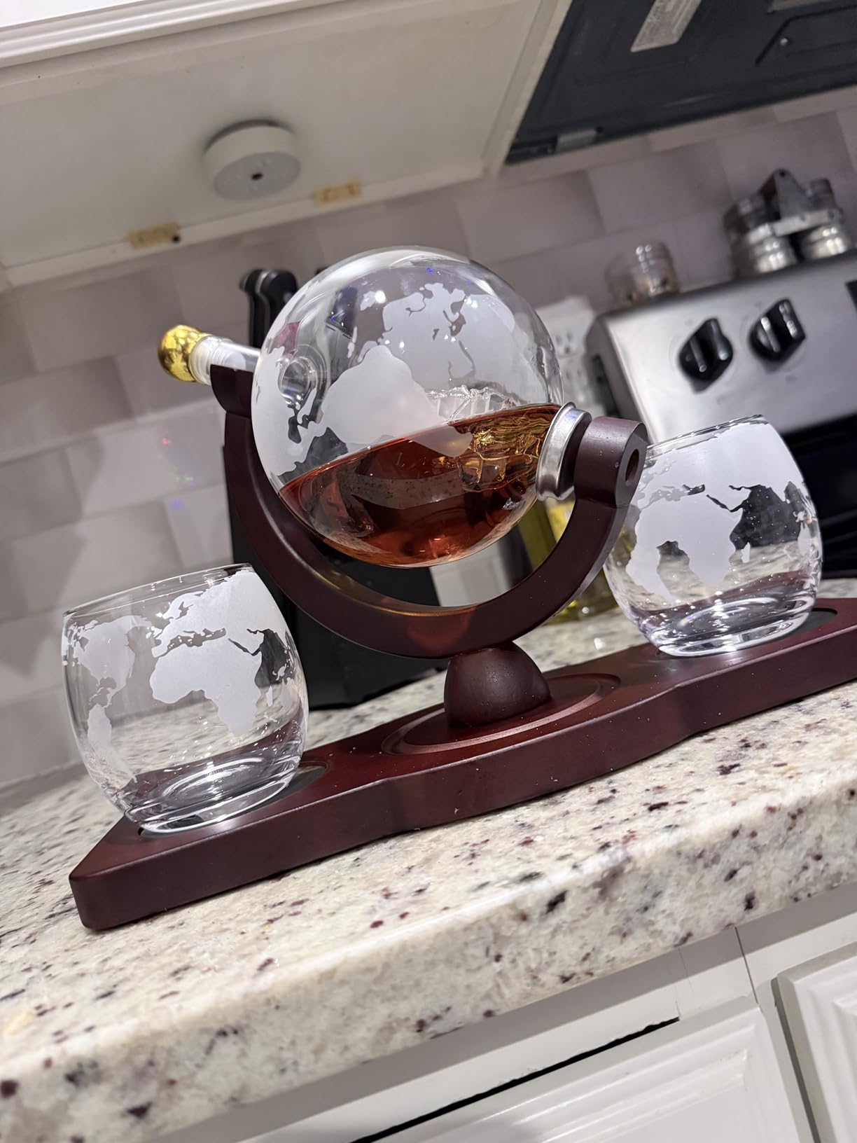 PONPUR Gifts for Men Dad Fathers Day, Whiskey Decanter Globe Set with 2 Ball Stones & 2 Glasses, Anniversary Birthday Gifts for Him Husband Boyfriend Brother, Cool Stuff Gift for Bourbon Scotch customer photo 1