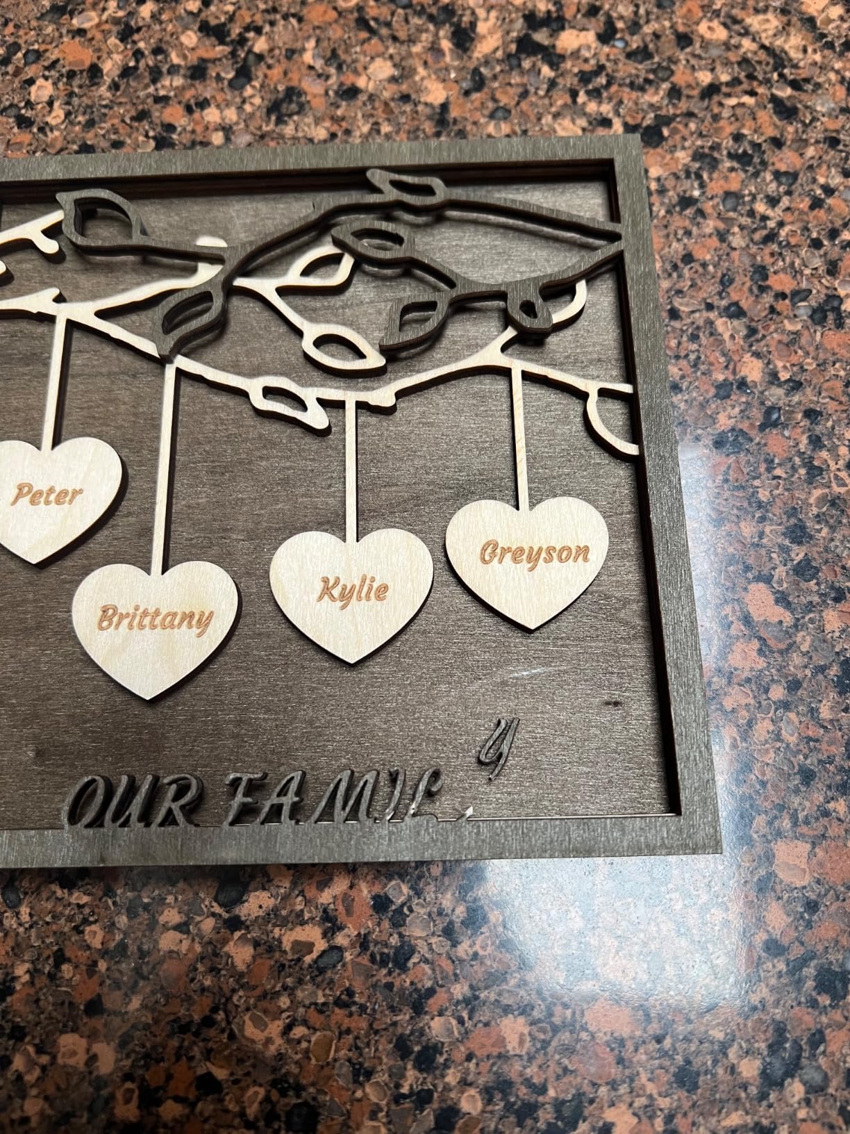 Jeweidea Personalized Family Sign with 2-9 Names Custom Wooden Tree of Life Frame Engraved Wood Plaques Decor Birthday Gift for Mom Women (5 Names) customer photo 1