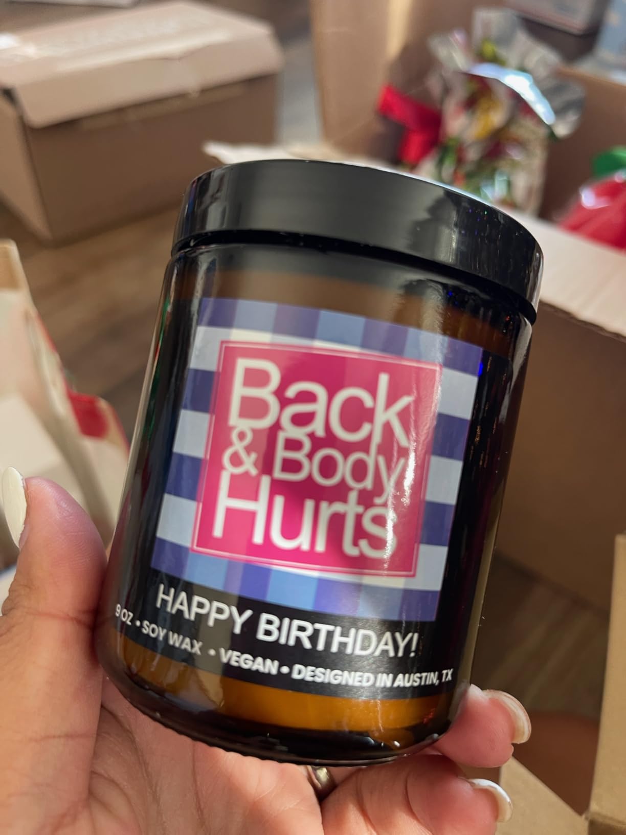 Funny Happy Birthday Candle, Unique Happy Birthday Gifts for Women and Men, Fun Gift Ideas for 30th, 40th, 50th and 60th Birthdays, Back and Body Hurts Candle, Long-Lasting Scent, Gift-Ready customer photo 1