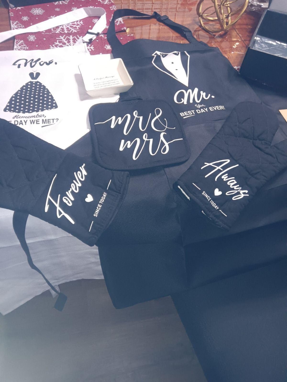 Mr & Mrs Aprons for Couple Gift - Anniversary, Bridal Shower, Wedding, Engagement, Christmas Gifts for Couple, Kitchen Gift Set customer photo 2