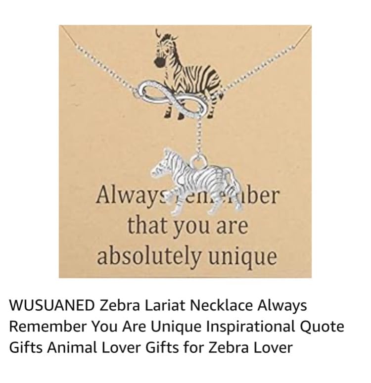 Zebra Lariat Necklace Always Remember You Are Unique Inspirational Quote Gifts Animal Lover Gifts for Zebra Lover customer photo 2