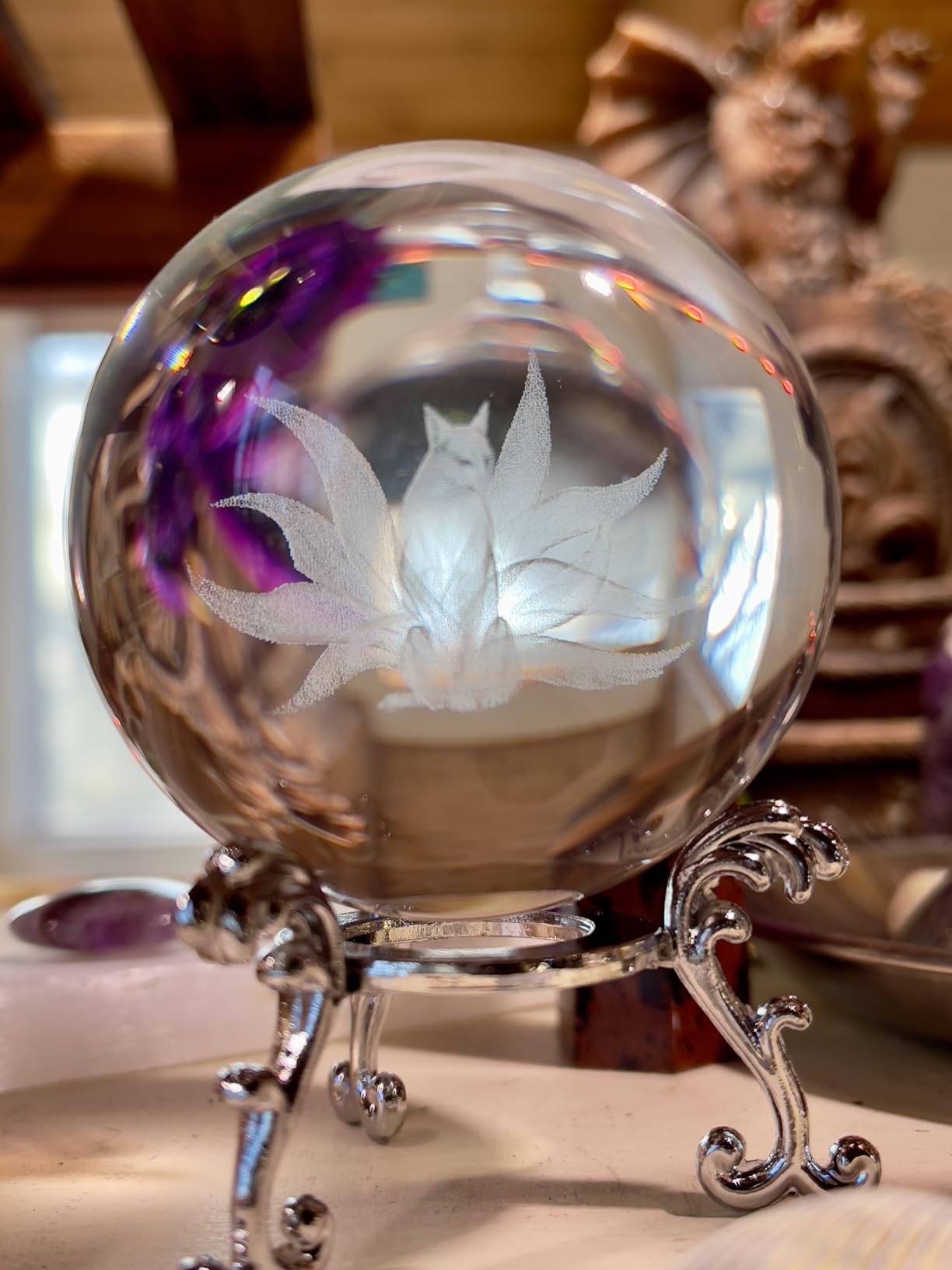 3D Engraved Eagle Crystal Ball Paperweight with Stand 60mm,Clear | Laser Etched,Bald Eagle,Glass Spheres,Decorative Ball,Christmas Birthday Gift For Men Women,Desk Decor customer photo 1