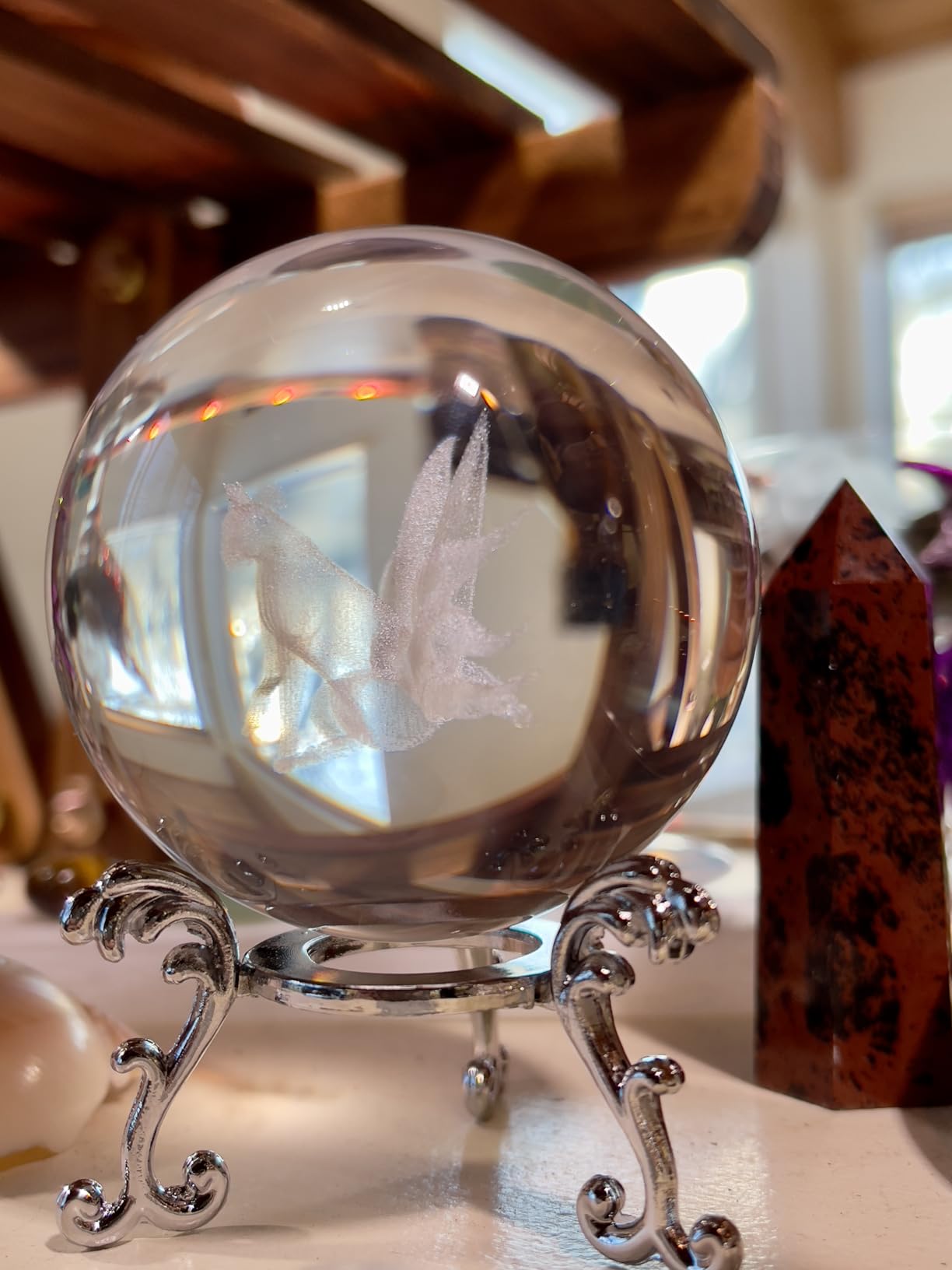 3D Engraved Eagle Crystal Ball Paperweight with Stand 60mm,Clear | Laser Etched,Bald Eagle,Glass Spheres,Decorative Ball,Christmas Birthday Gift For Men Women,Desk Decor customer photo 2