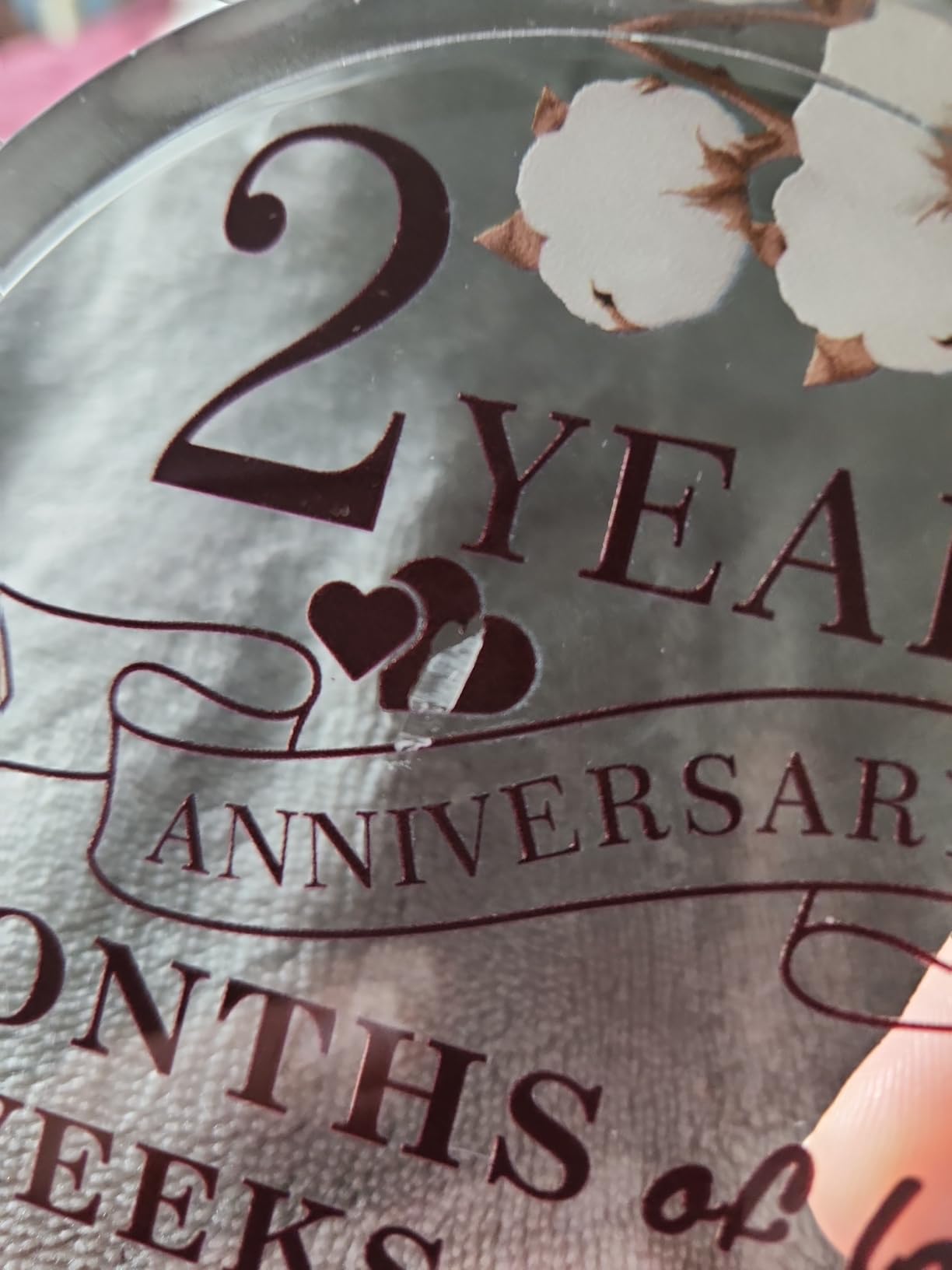 2 Years Cotton Flower Anniversary Decor for Him Her Cotton Flower Drawing Print Acrylic Gift 2nd Anniversary Wedding Paperweight Traditional Second Year Marriage for Wife Husband Lover customer photo 2