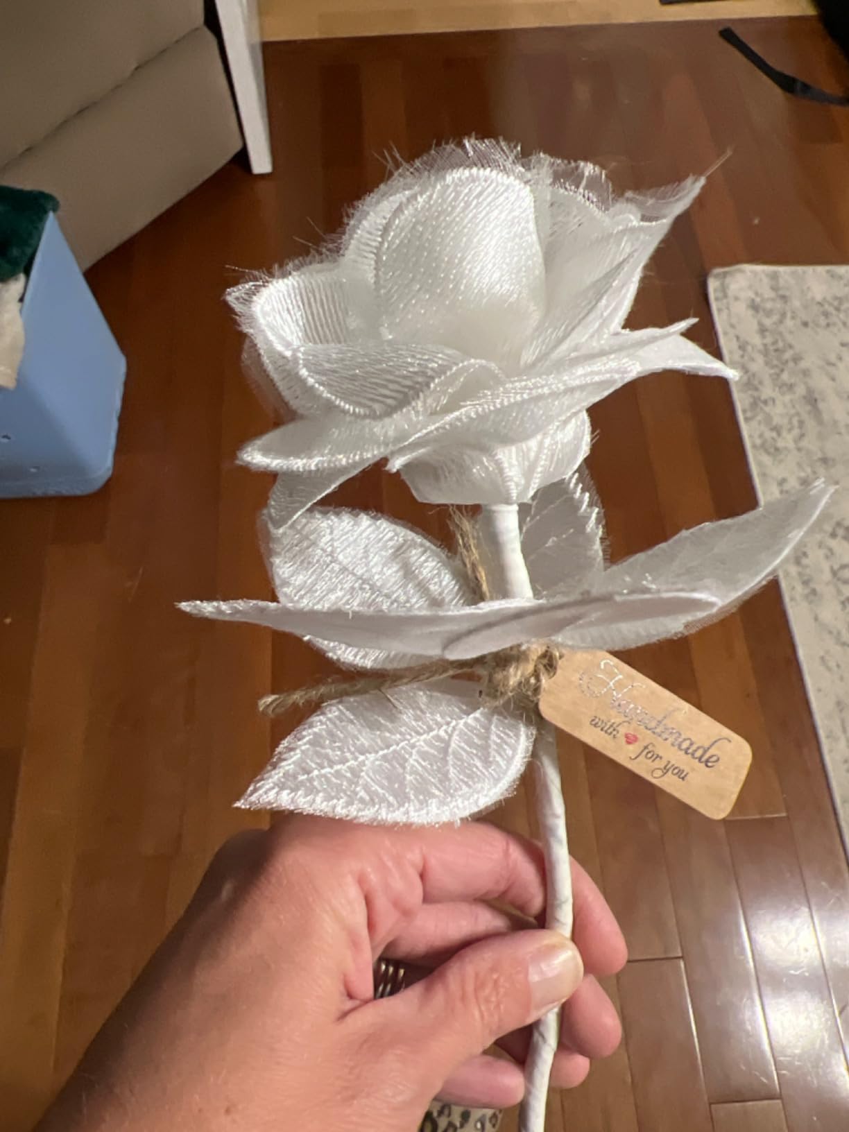 Handmade Lace Rose for 13th Wedding Lace Flower for Wife Husband, 13 Year for Her Him, Valentine's Day Mother's Day (White) customer photo 1