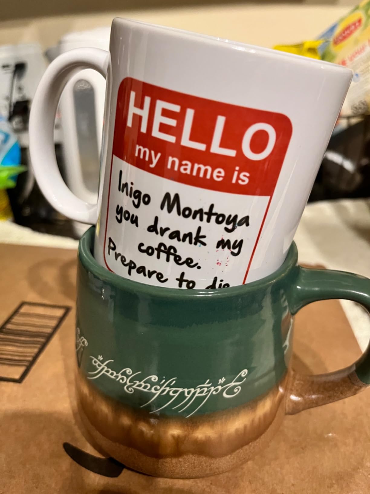 Silver Buffalo Lord of the Rings Elven, Reactive Glaze Pottery Mug, 14oz | High Gloss Finish, Tapered Shape, Elvish, Coffee Cup, Green, 0.4 Liters customer photo 2