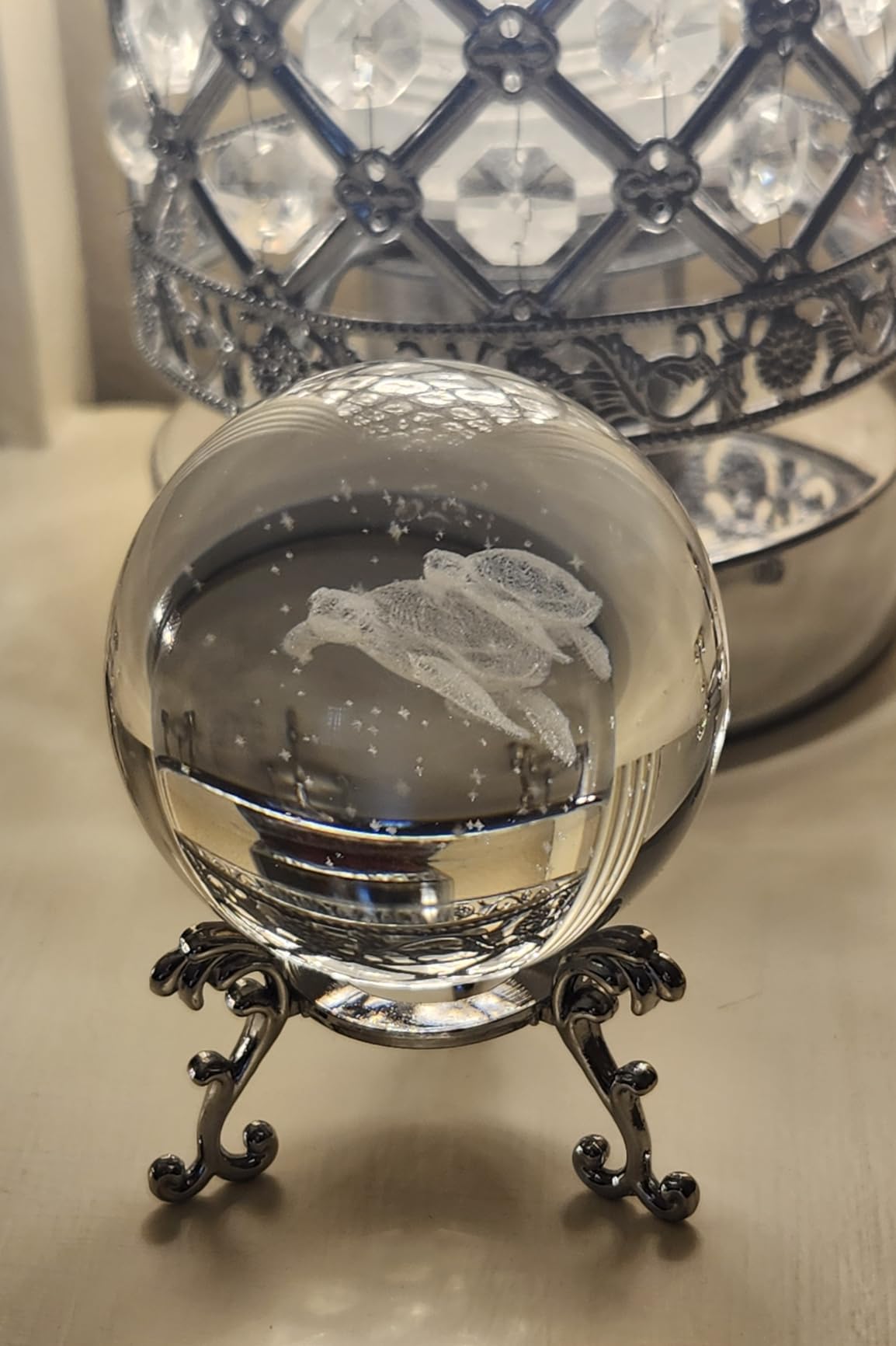 3D Jellyfish Crystal Ball 60mm Glass Sea Animal Decorative Ball with Stand | Laser Engraved, Full Sphere, Glass Sea Decor For Home Room Table Glass Figurines, Gift for Mom, Women Ocean Lovers customer photo 1