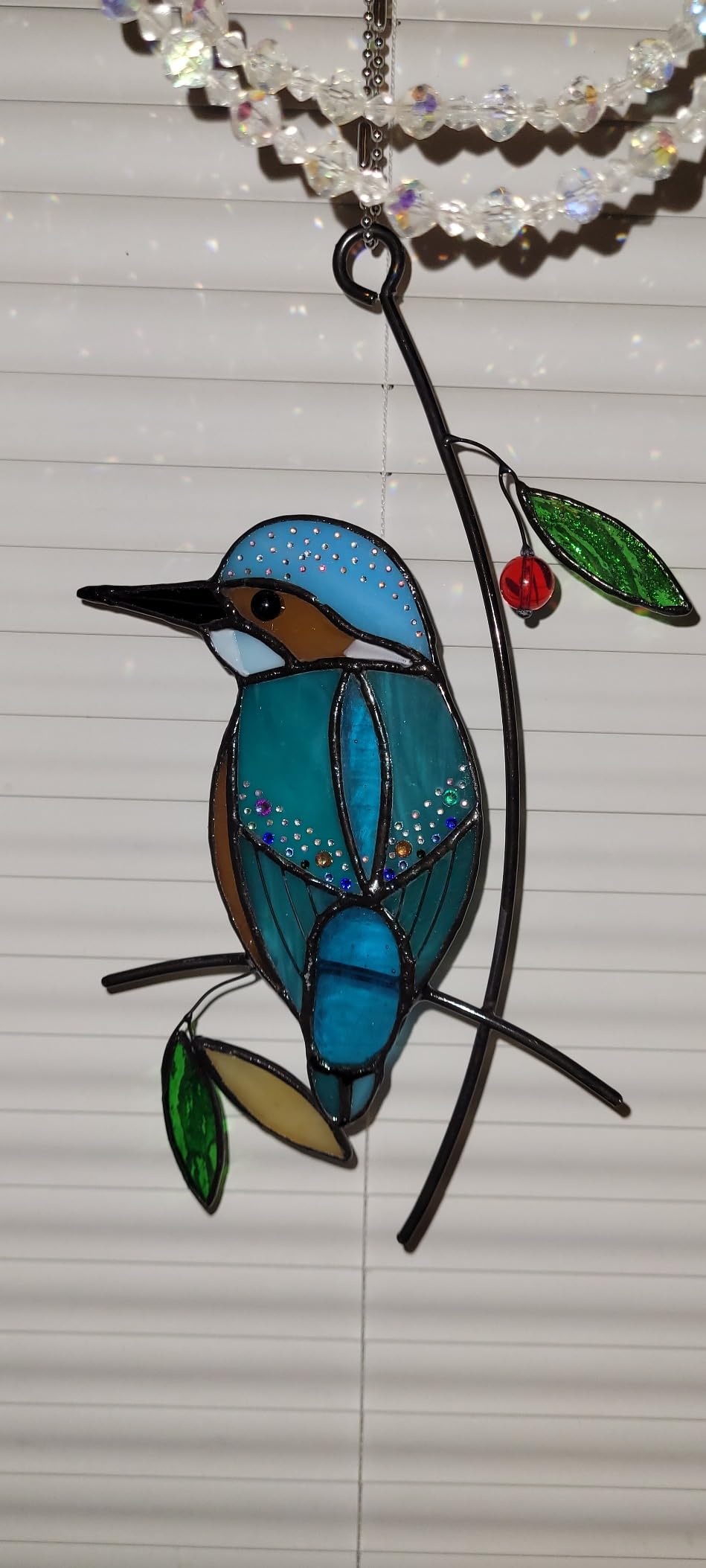 Lolitarcrafts Kingfisher Stained Glass Window Hangings Bluebird on Branch Suncatchers for Window Modern Birds Decor (Blue with Rhinestone) customer photo 1
