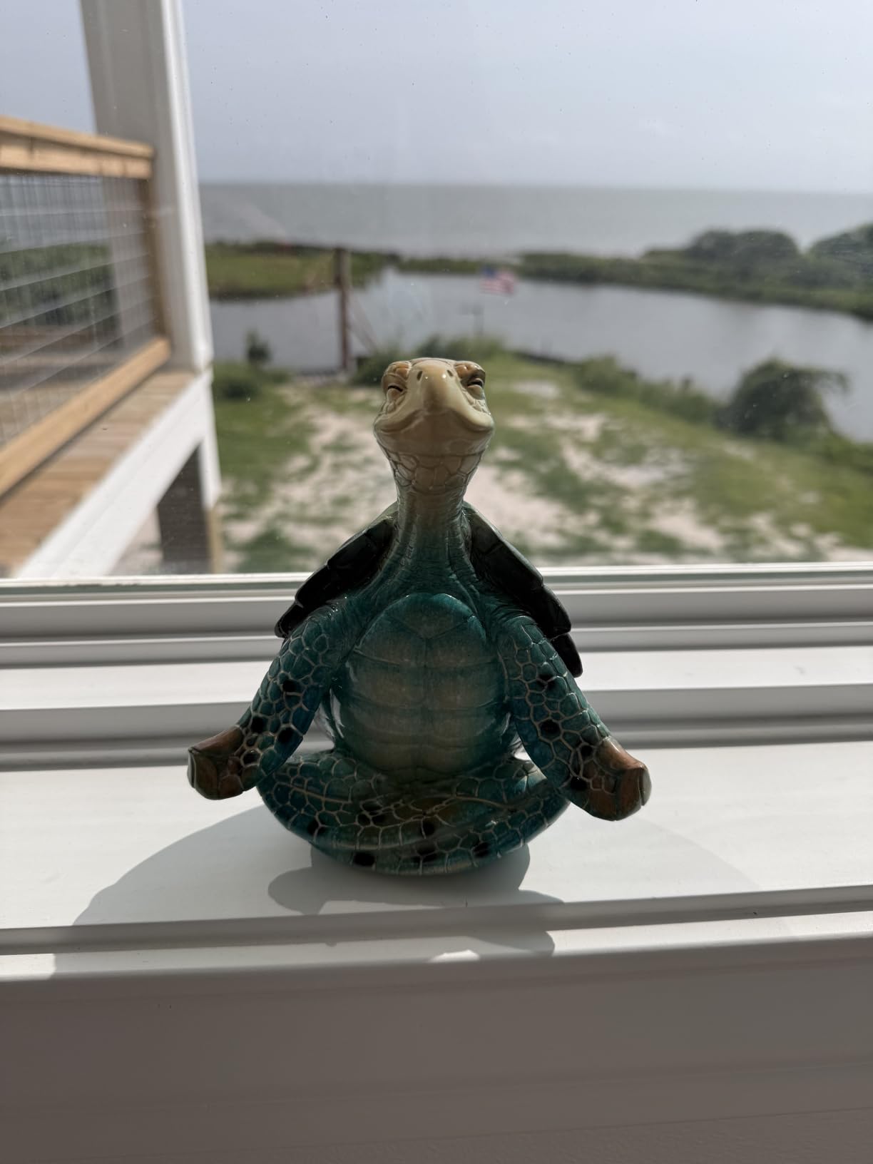 VVGIFTS Sea Turtle Meditation Zen Yoga Coastal Beach Resin Statue for Decor | Perfect bathroom decor and for home desk or shelf decoration ornament, beautiful vibrant colors customer photo 2
