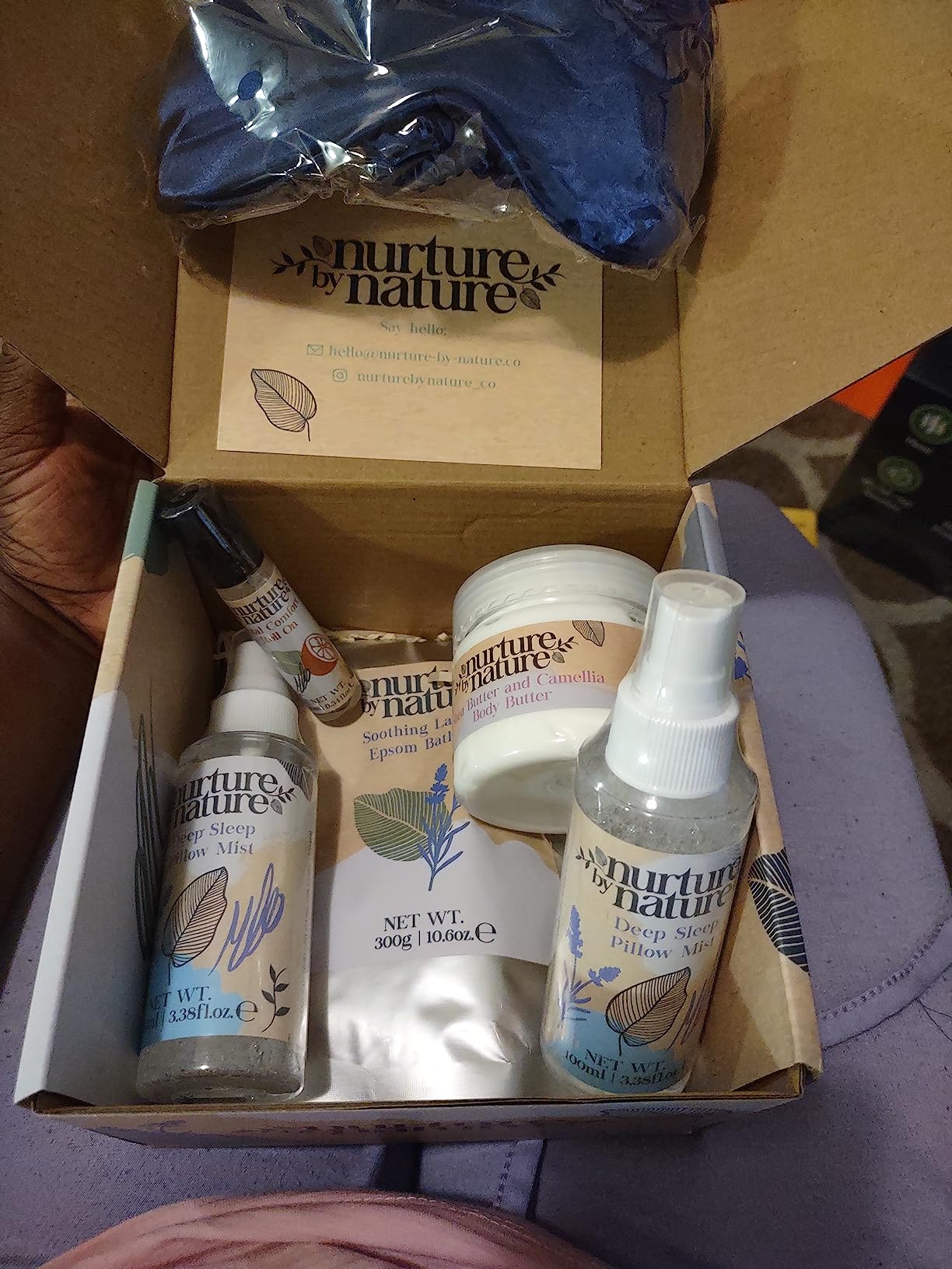 Nurture by Nature New Mom Self Care Gift Set with Body Scrub, Lavender Pillow Spray, Sleep Mask, Body Butter, Shower Gel & Bath Salts - Vegan Friendly - Stocking Stuffer, Baby Shower Gift Basket customer photo 1