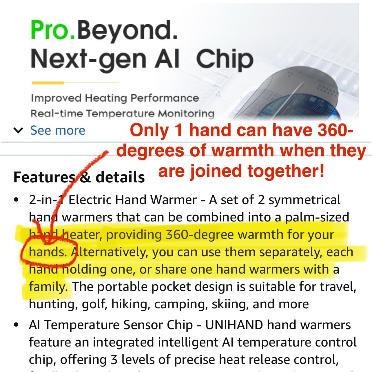 AI Hand Warmers Rechargeable 2 Pack, 20Hrs Safe Heat customer photo 1