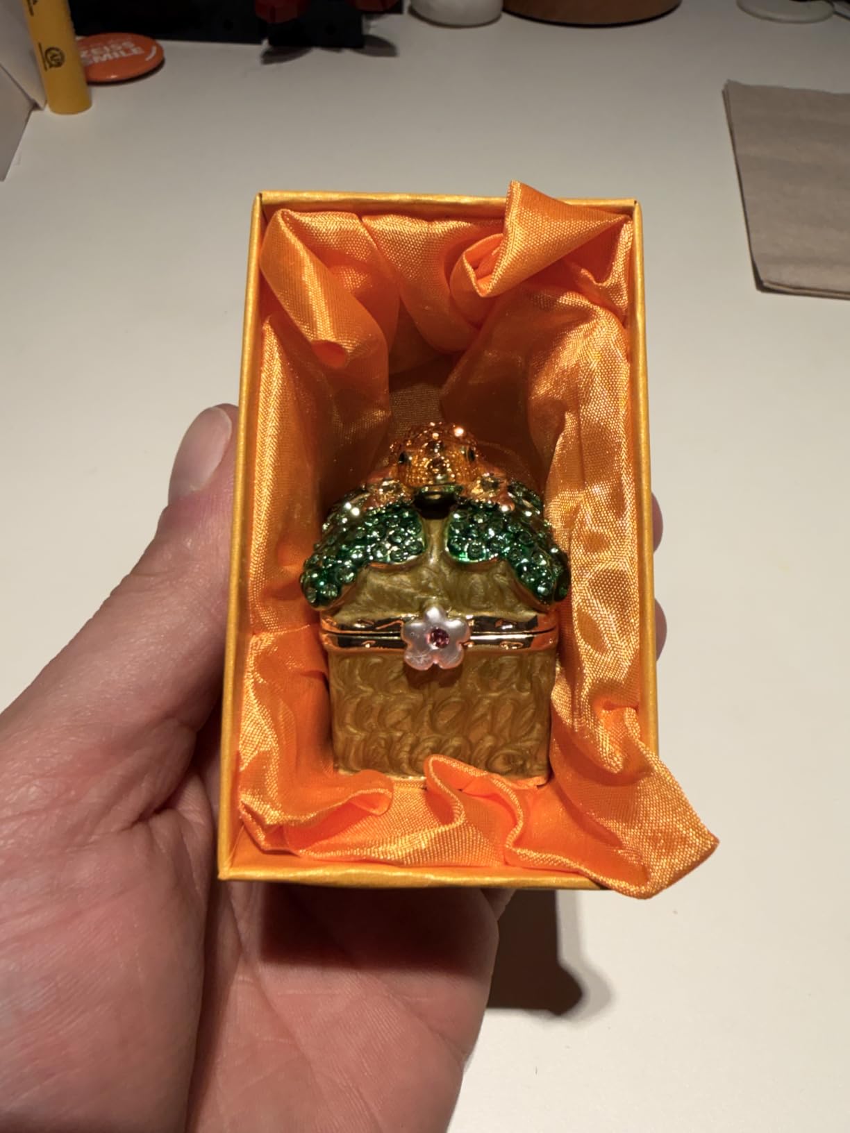 Hand Painted Enamel Kingfisher Trinket Box, Hinged Unique Mini Ring Necklace Jewelry Organizer, Classical Bejeweled Storage, Figurine Collectible Keepsake Home Decor (Kingfisher) customer photo 1