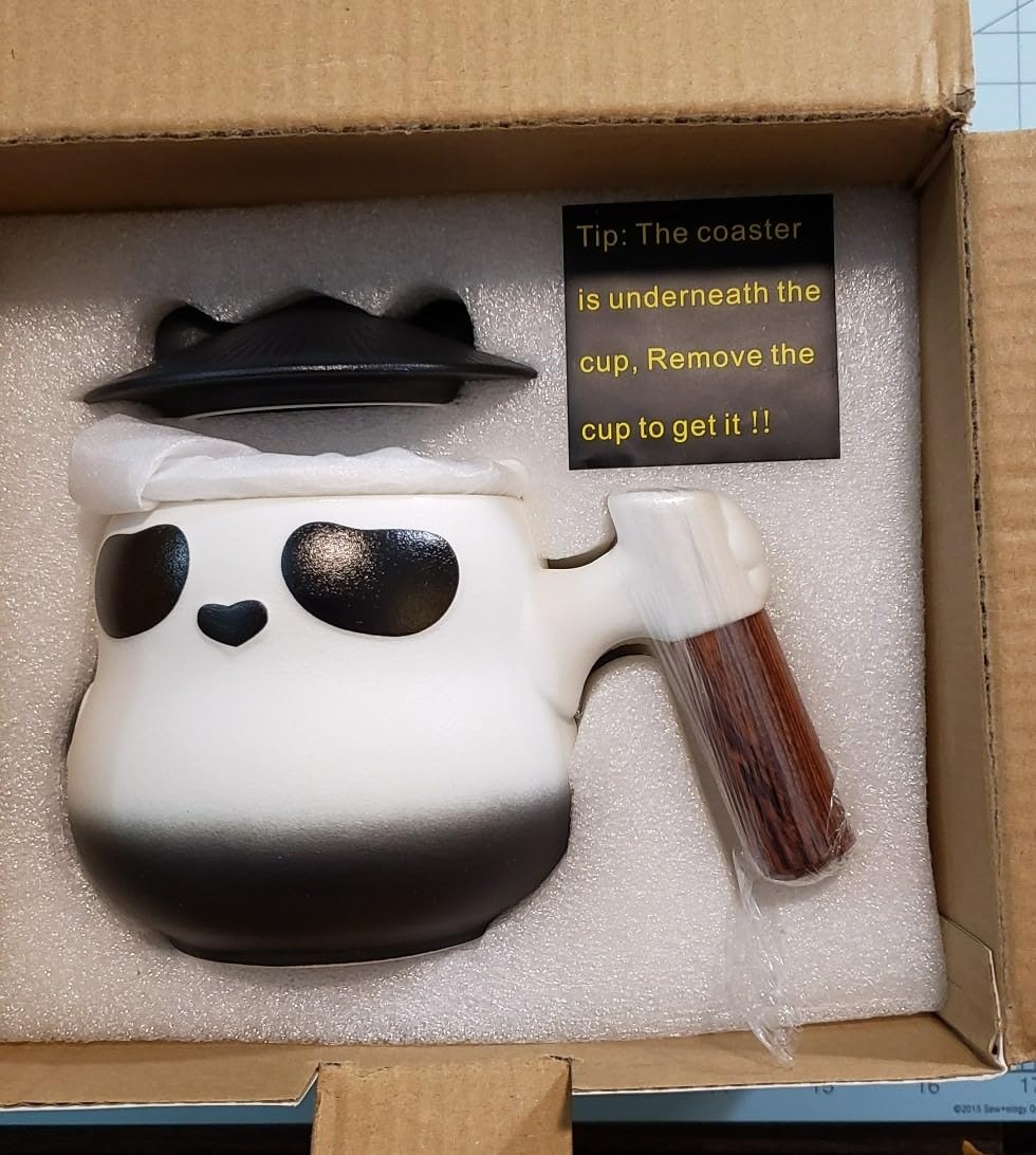 ZENS Tea Infuser Mug with Lid for Loose Leaf Tea Steeper, 11oz Panda | Embossed Ceramic Tea Infuser Mug with Fine Strainer for Herbal Tea Lovers Gifts, Nature Wood Handle customer photo 1