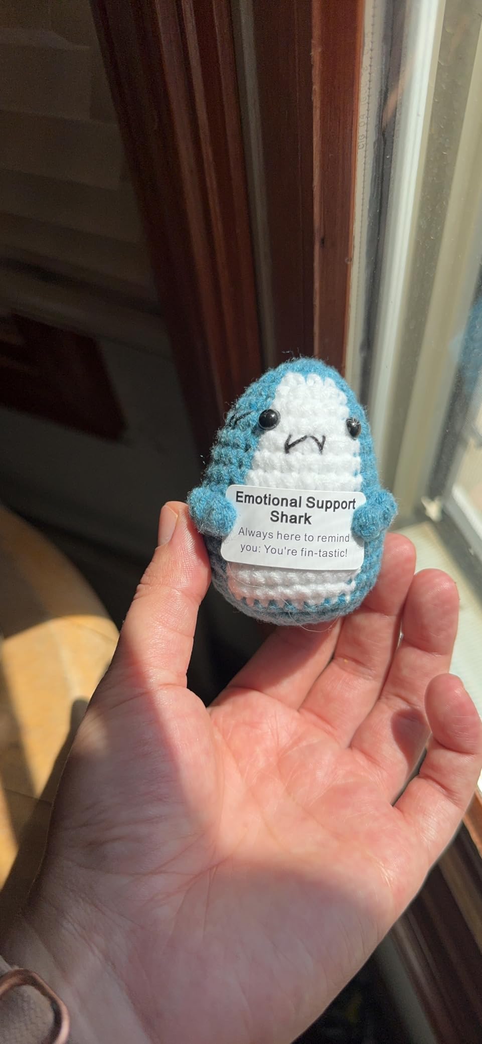 Positive Animals Crochet Shark Gift - Mini Emotional Shark Plush | Cute Encouragement Gift for Coworker or Friend Women Men with Support Message customer photo 2